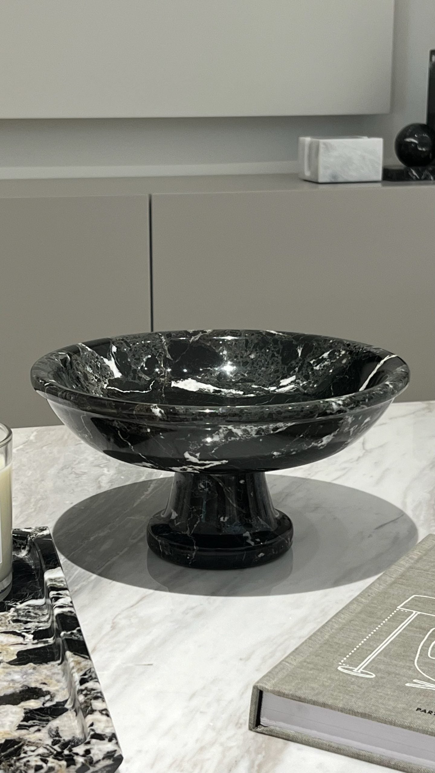 Victor Black Marble Fruit Bowl with Stand ASC5399