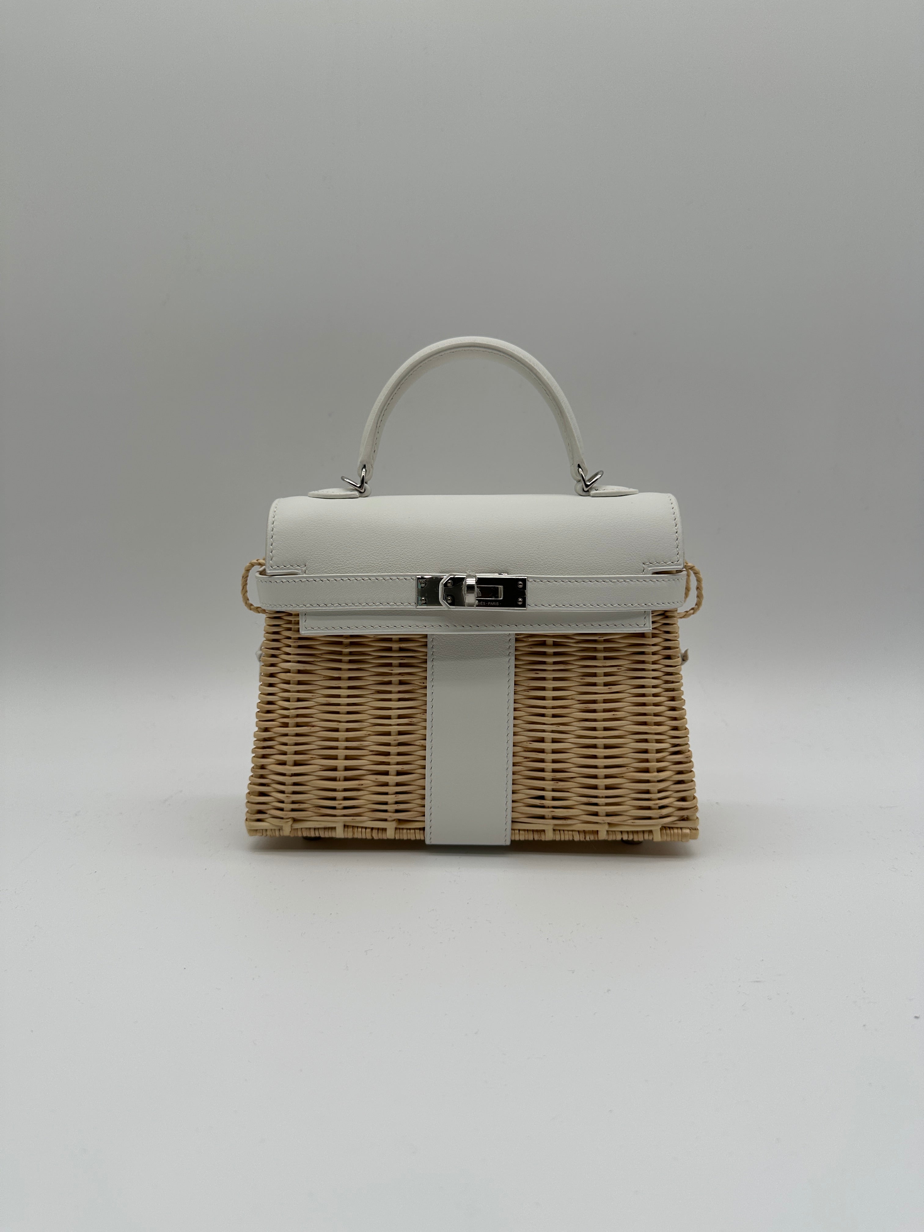Hermès Mini Kelly Picnic Blanc Swift & Osier Palladium Hardware