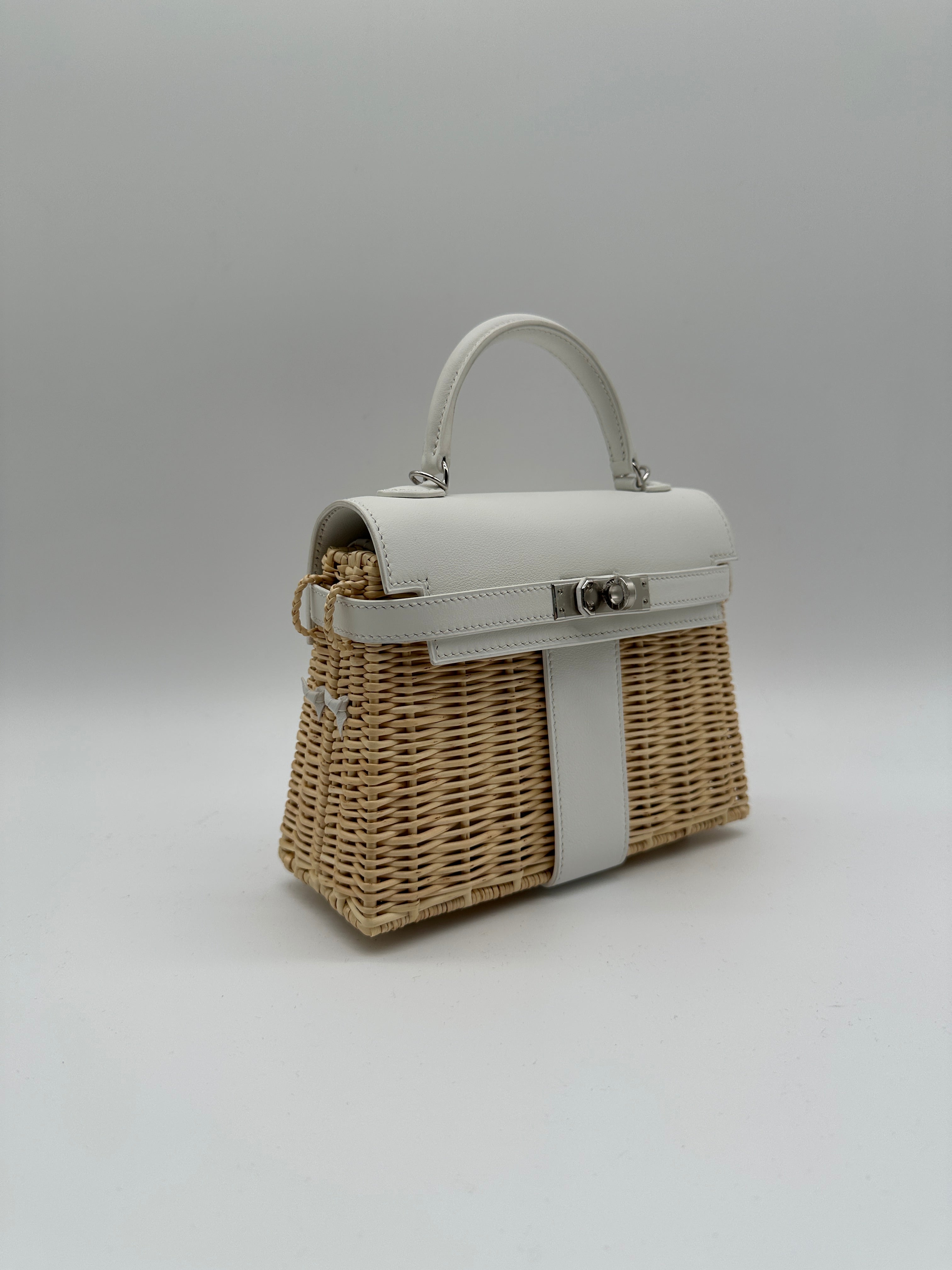 Hermès Mini Kelly Picnic Blanc Swift & Osier Palladium Hardware