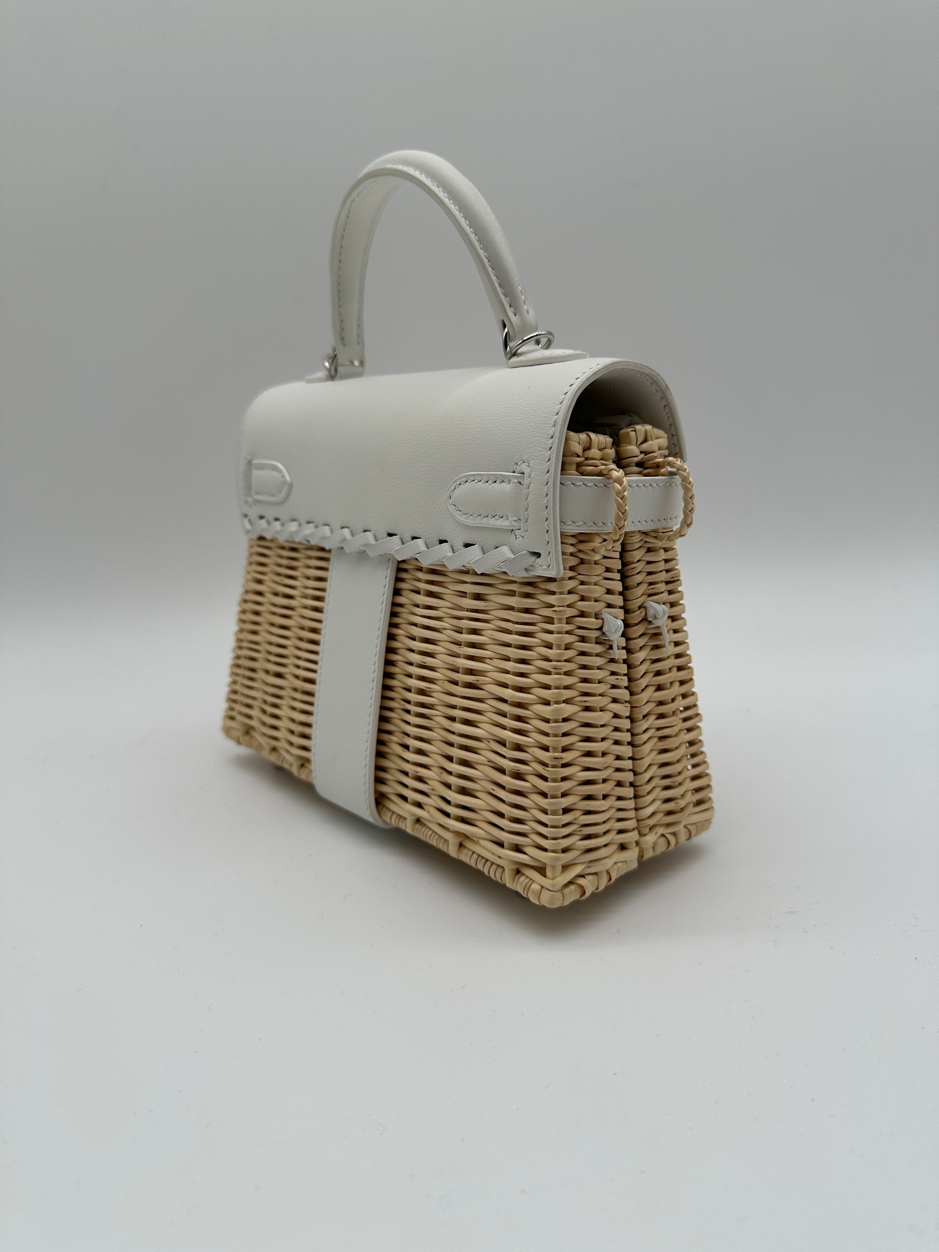 Hermès Mini Kelly Picnic Blanc Swift & Osier Palladium Hardware