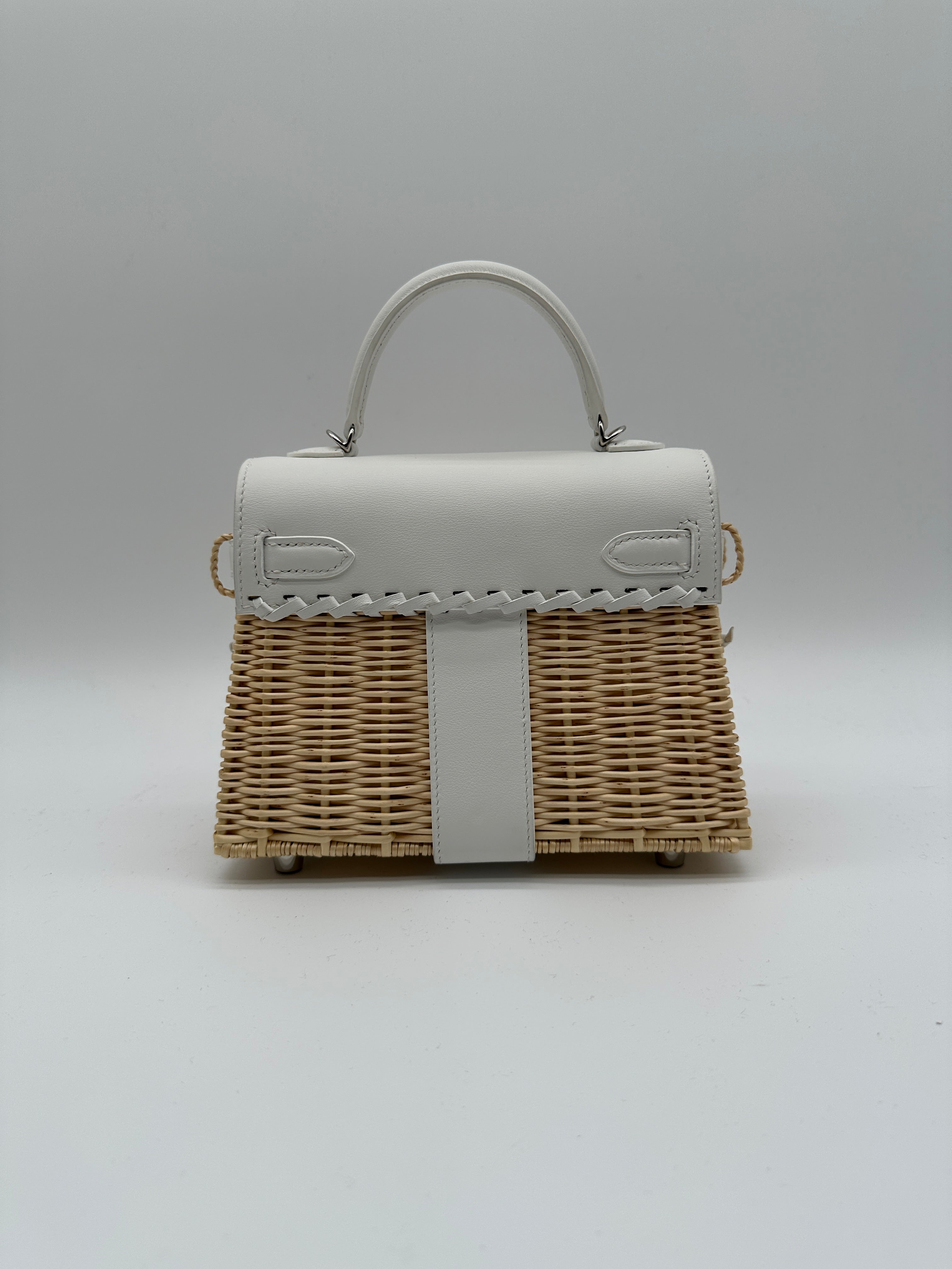 Hermès Mini Kelly Picnic Blanc Swift & Osier Palladium Hardware