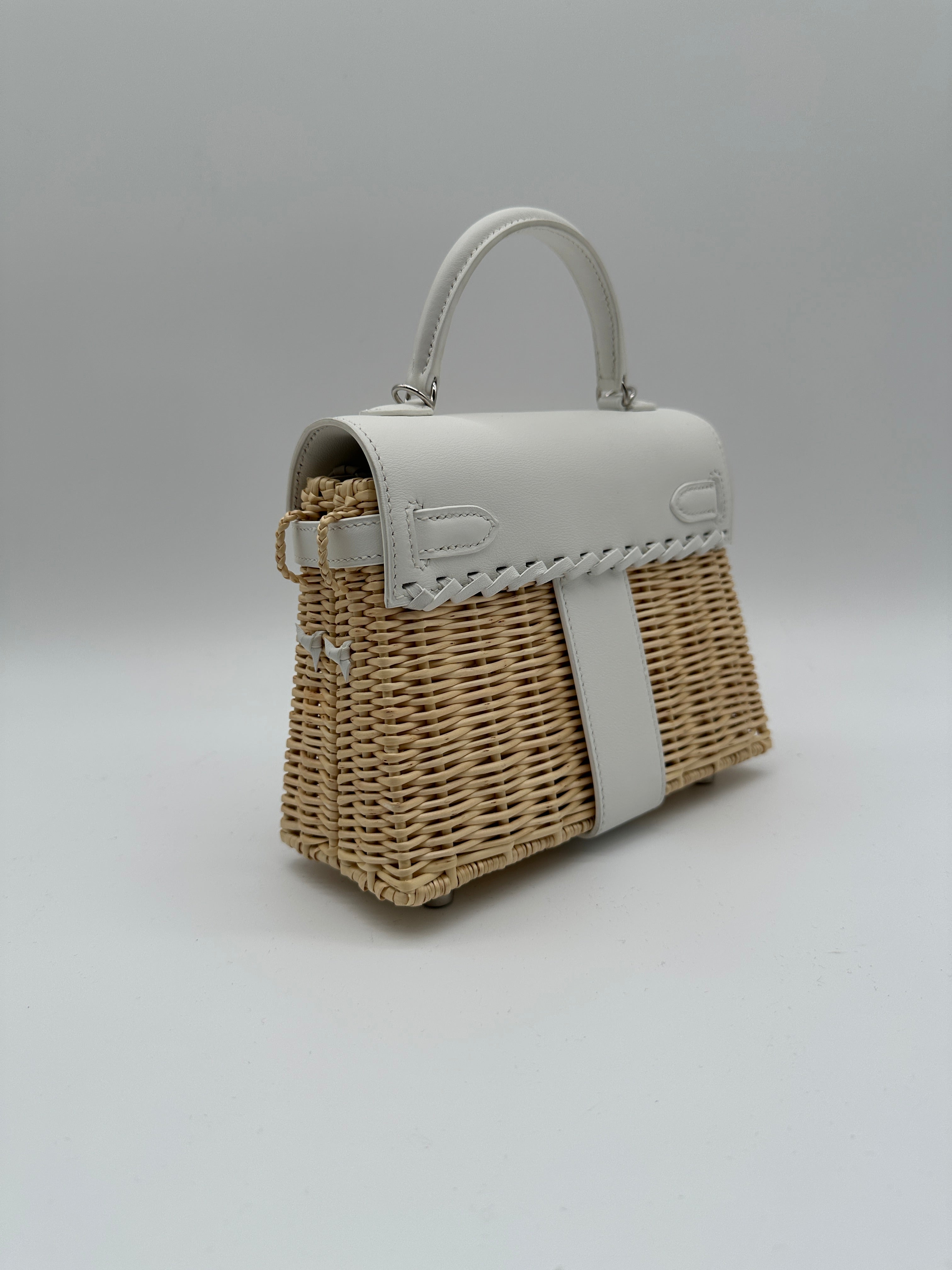Hermès Mini Kelly Picnic Blanc Swift & Osier Palladium Hardware