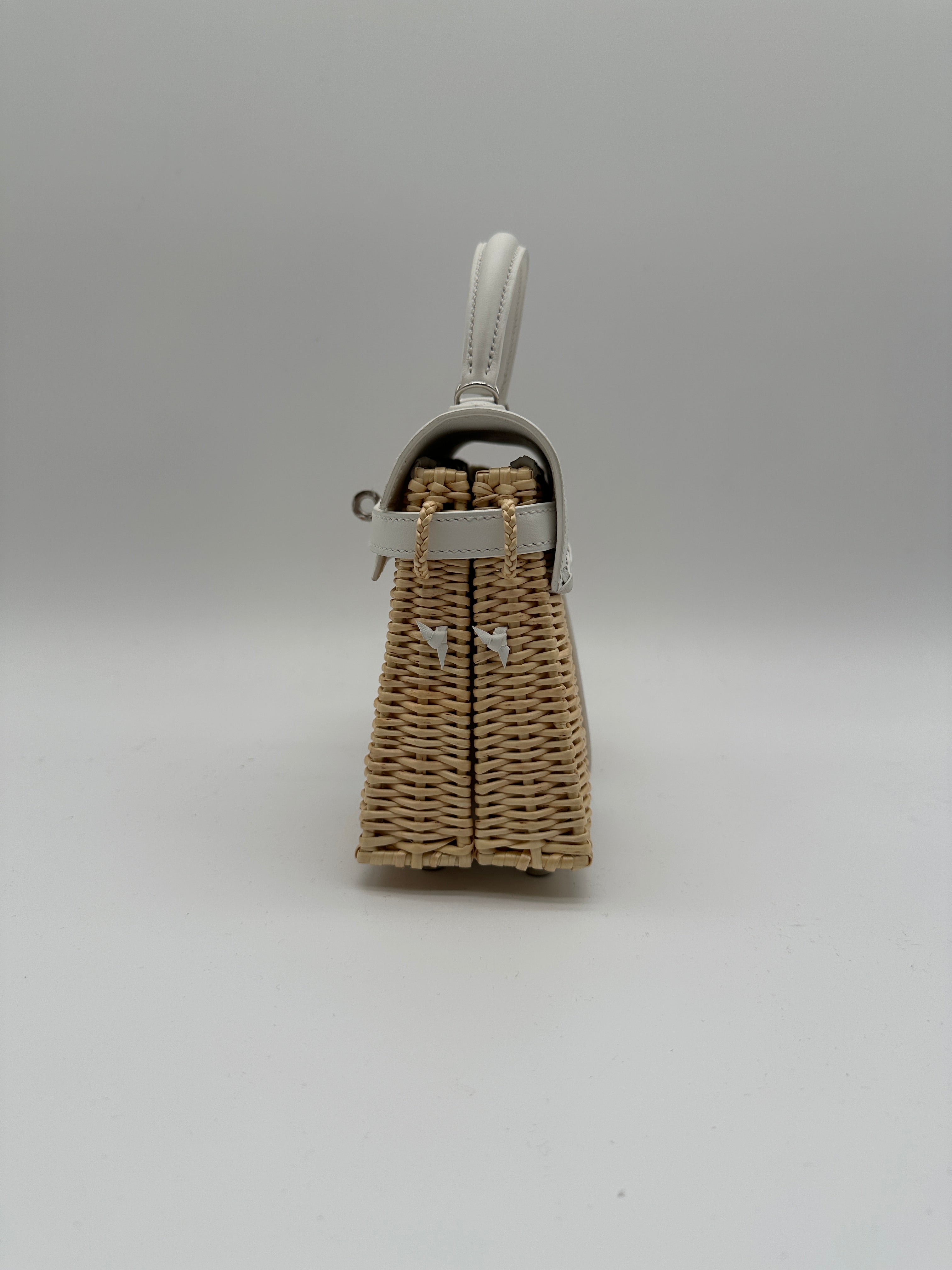 Hermès Mini Kelly Picnic Blanc Swift & Osier Palladium Hardware
