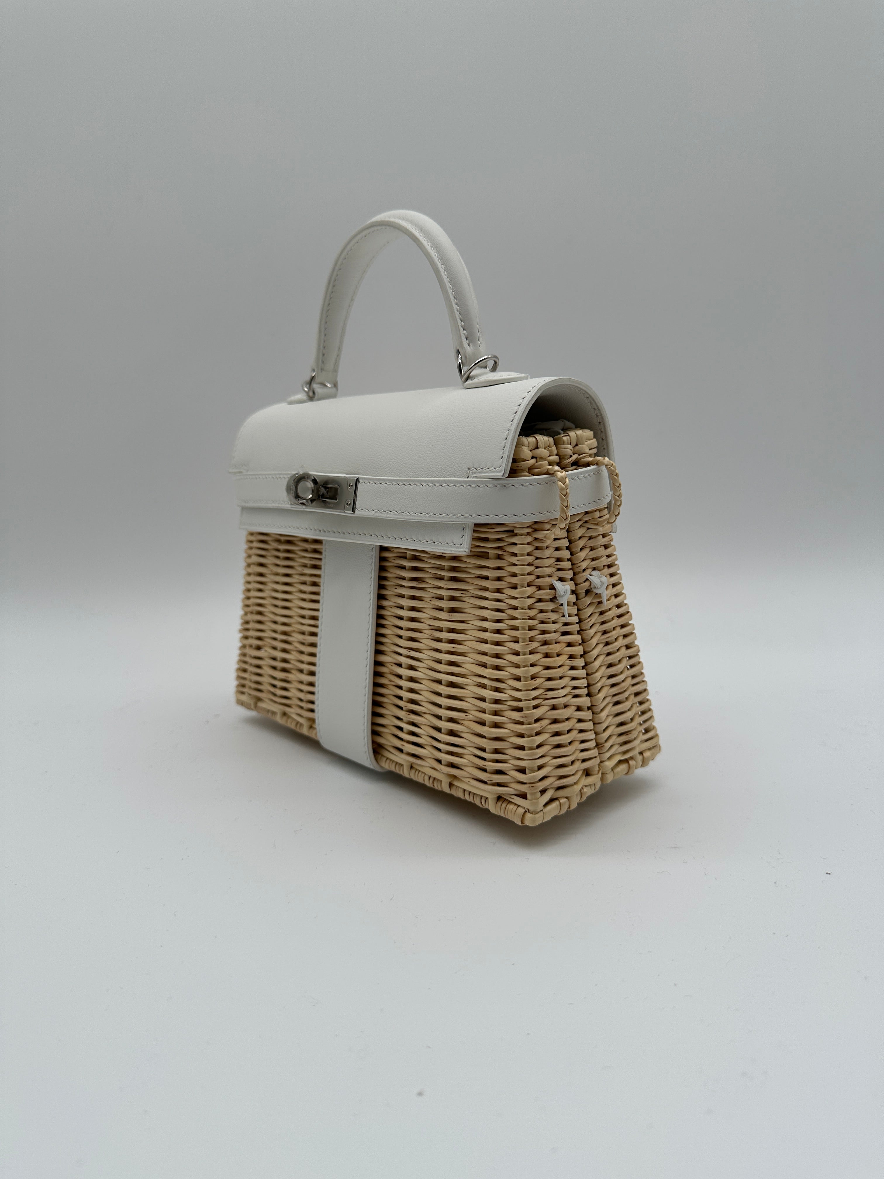 Hermès Mini Kelly Picnic Blanc Swift & Osier Palladium Hardware