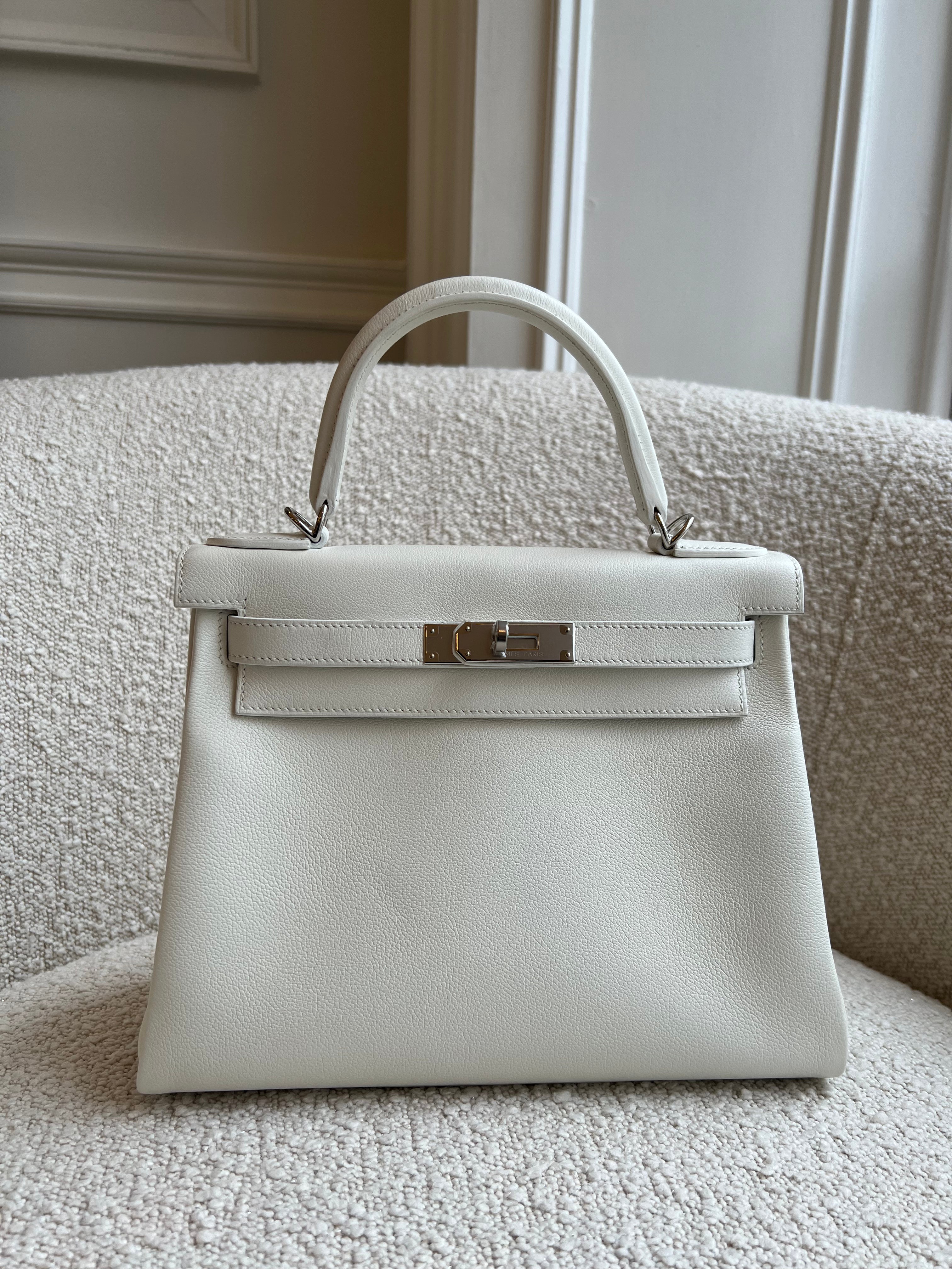 HERMÈS KELLY 28CM NEW WHITE Evercolour Leather with Palladium Hardware