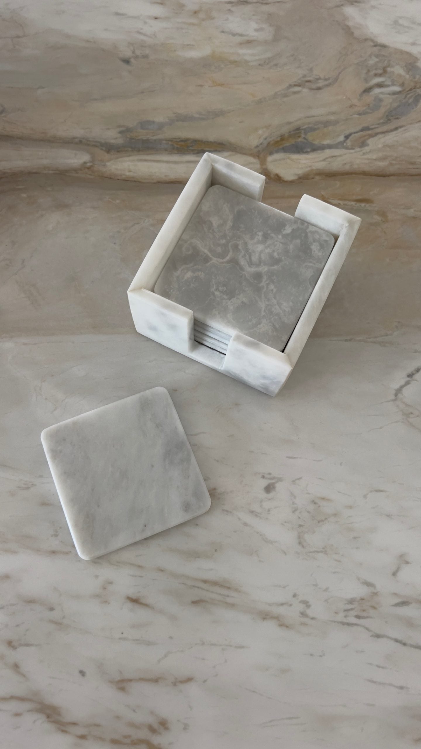 Angelica Square White Marble Coasters ASC5394