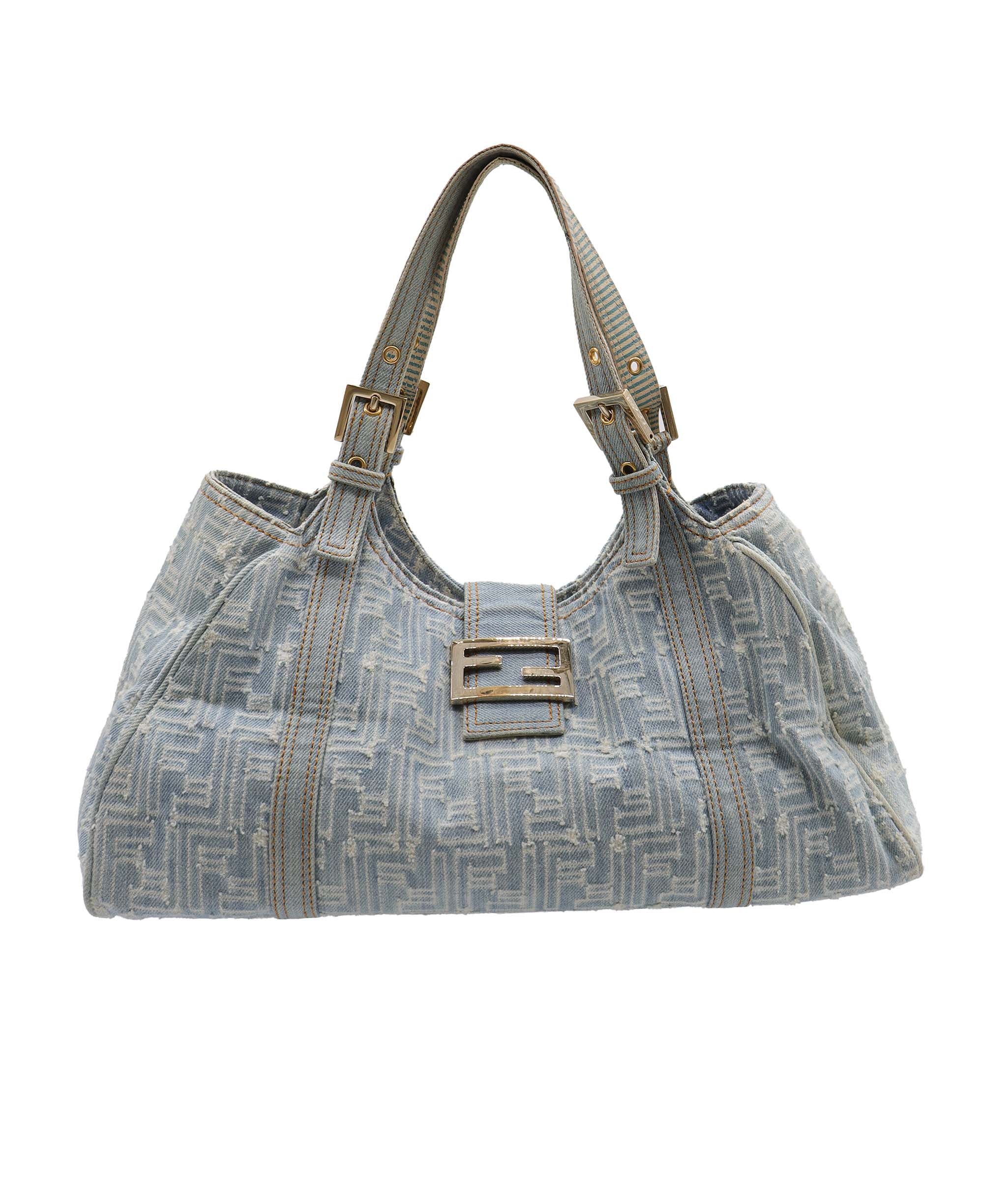 Fendi Zucca Denim Shoulder Bag Wash Blue DXBS1808