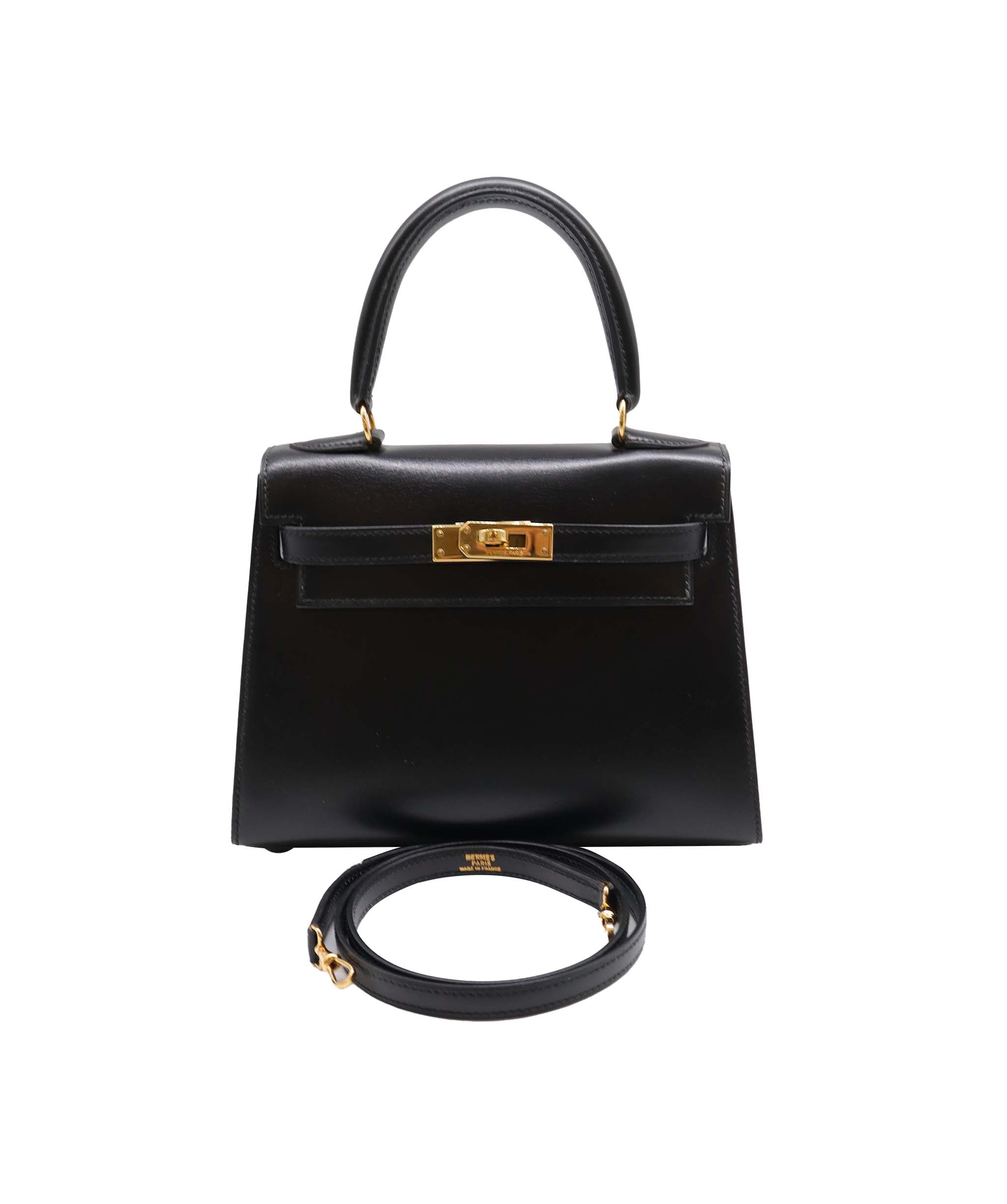 Hermes Vintage Kelly 20 Sellier Black Boxcalf GHW #U 90201157