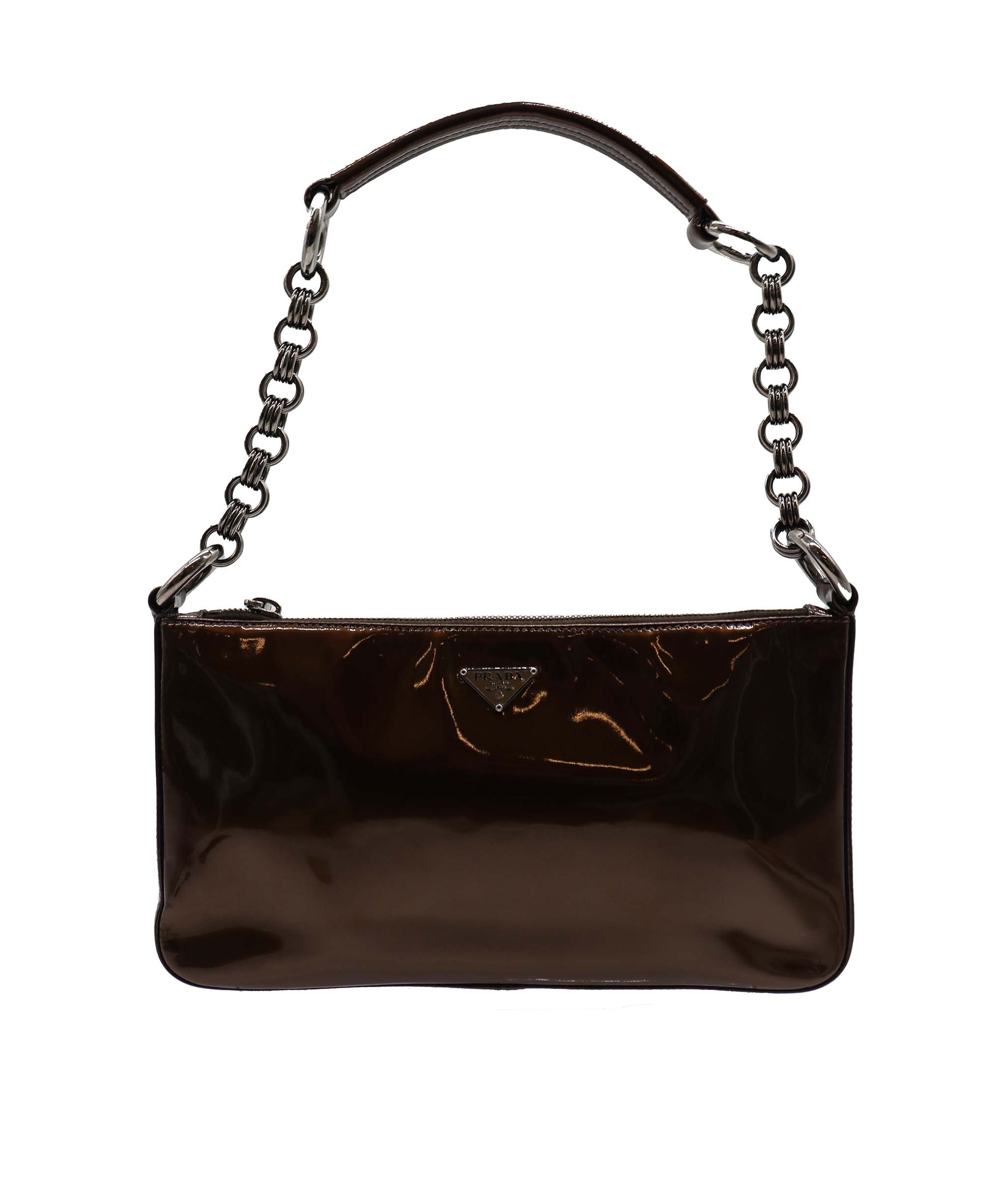 Prada Patent Leather Mini Shoulder Bag Brown DXBS1924