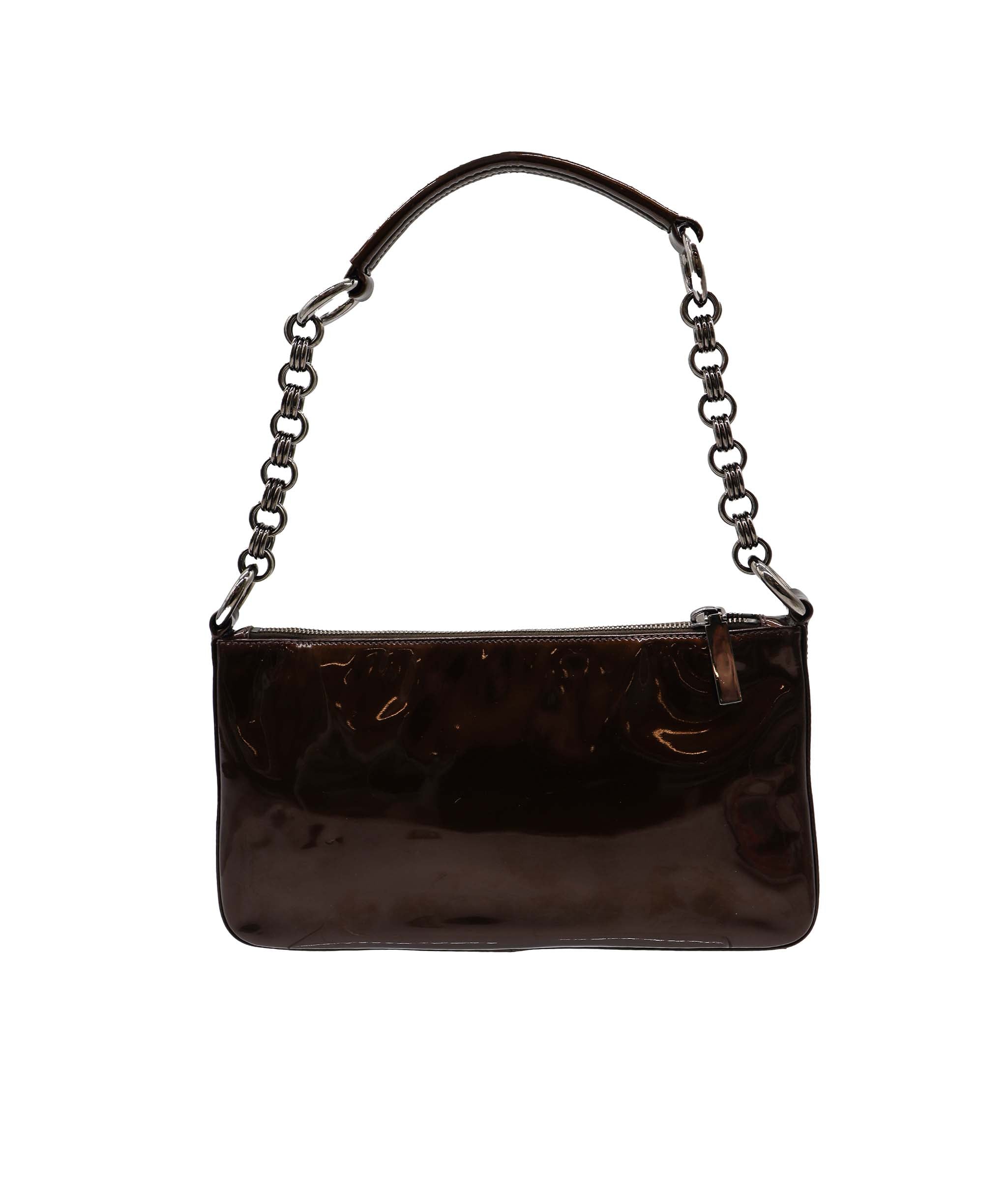 Prada Patent Leather Mini Shoulder Bag Brown DXBS1924