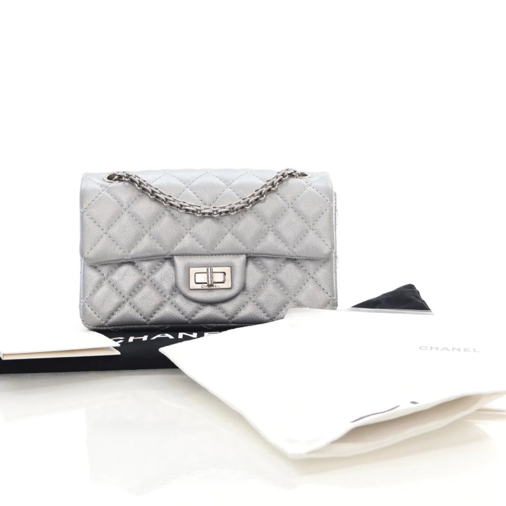 Chanel 224 Metallic Silver Calfskin Reissue L-6NY5QJ