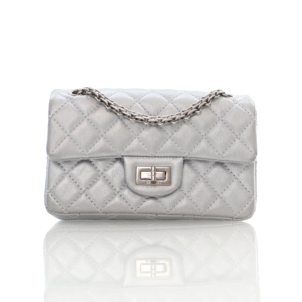 Chanel 224 Metallic Silver Calfskin Reissue L-6NY5QJ