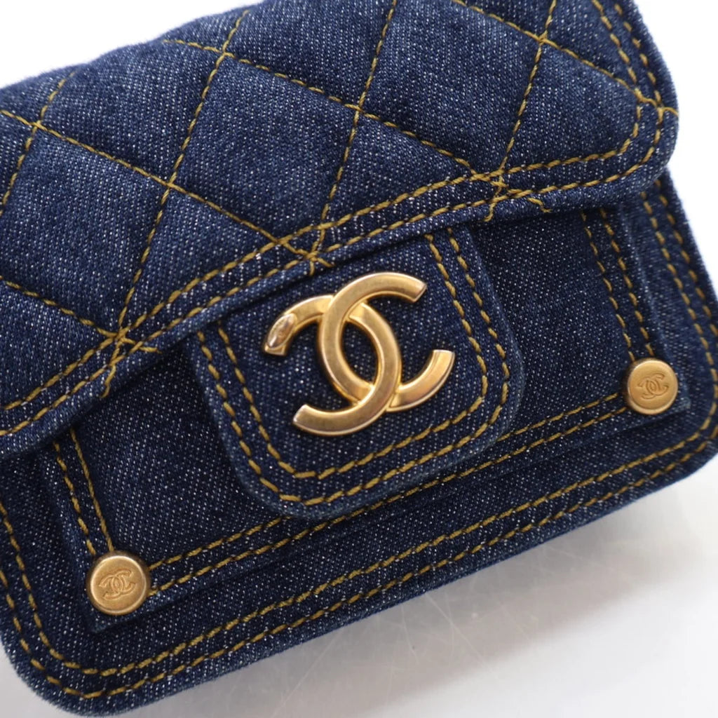 Chanel Double You CC Flap Clutch with Chain Quilted Blue Denim L-DHRLZG