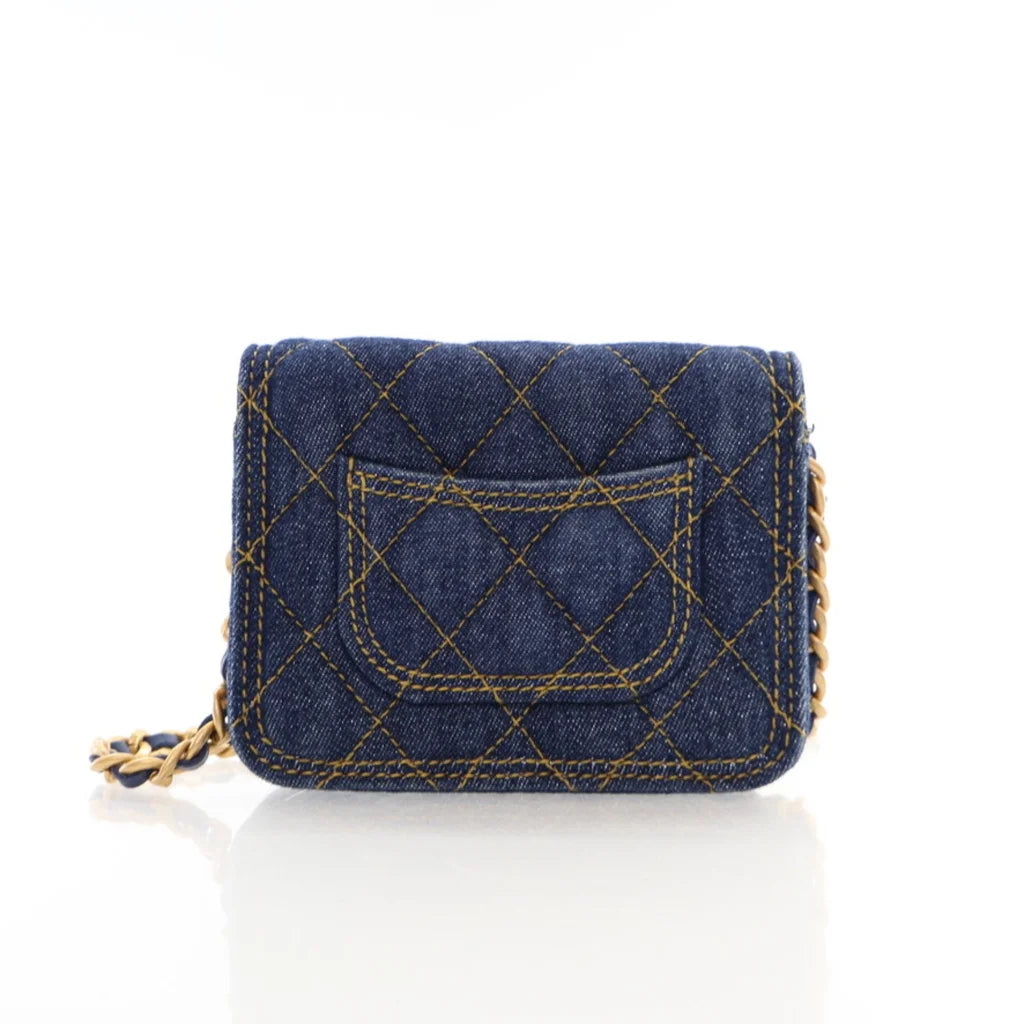 Chanel Double You CC Flap Clutch with Chain Quilted Blue Denim L-DHRLZG