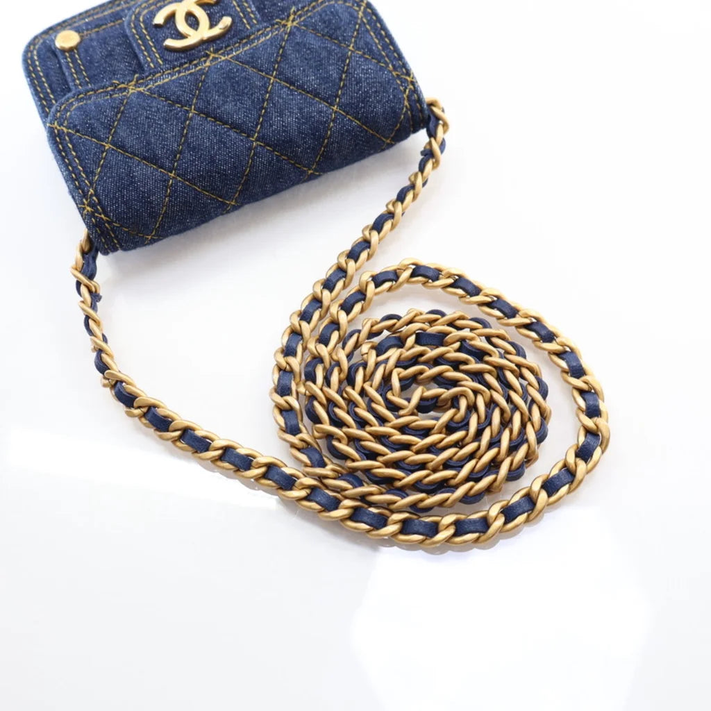 Chanel Double You CC Flap Clutch with Chain Quilted Blue Denim L-DHRLZG