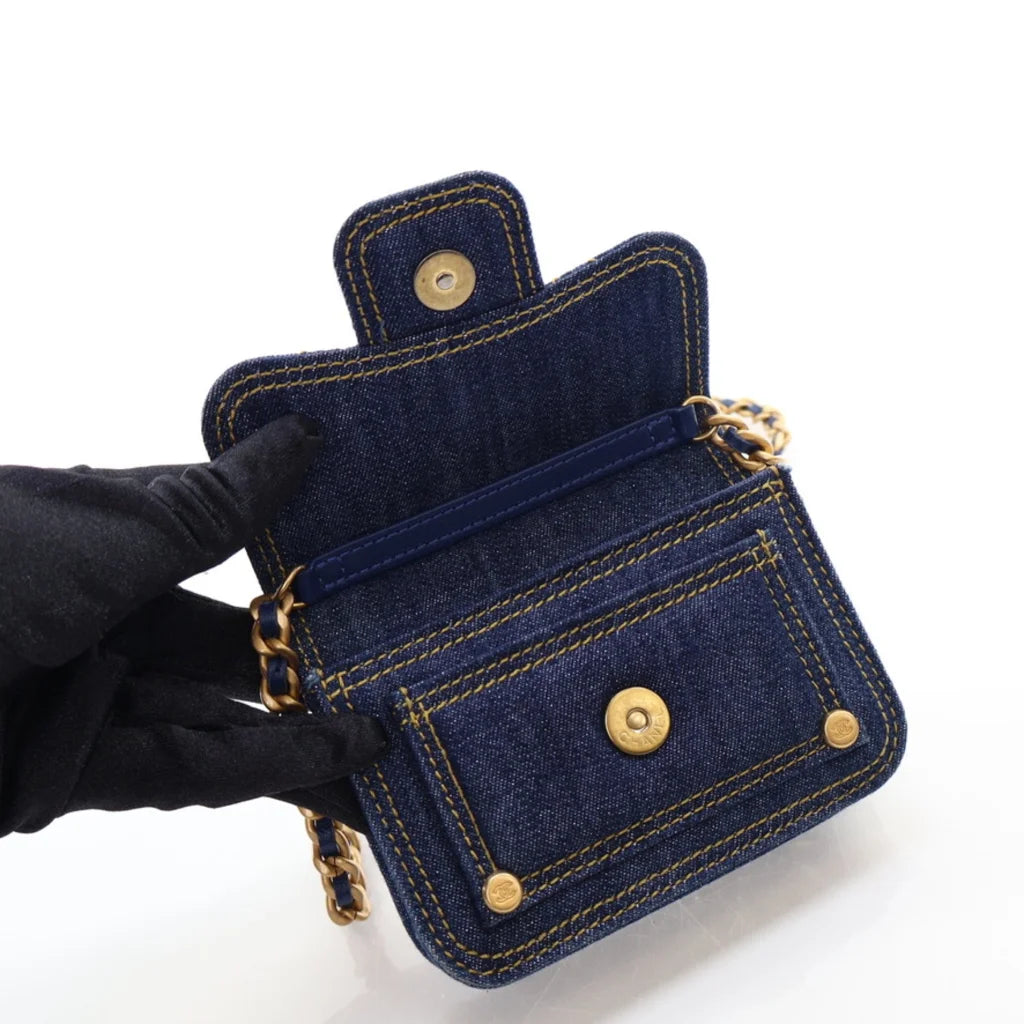 Chanel Double You CC Flap Clutch with Chain Quilted Blue Denim L-DHRLZG