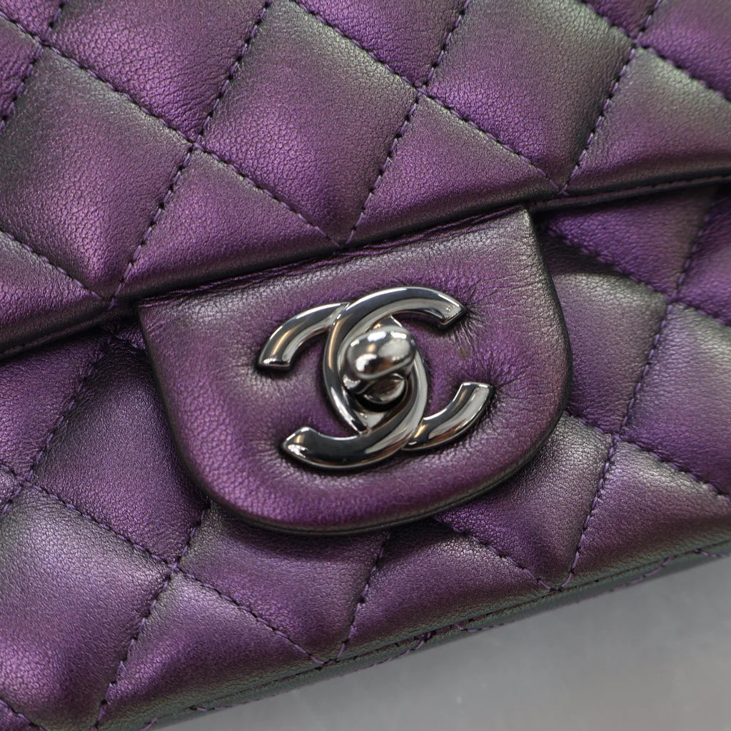 Chanel Mini Rectangle Purple/Green Iridescent Lambskin L-FDATP0