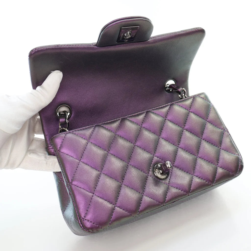 Chanel Mini Rectangle Purple/Green Iridescent Lambskin L-FDATP0