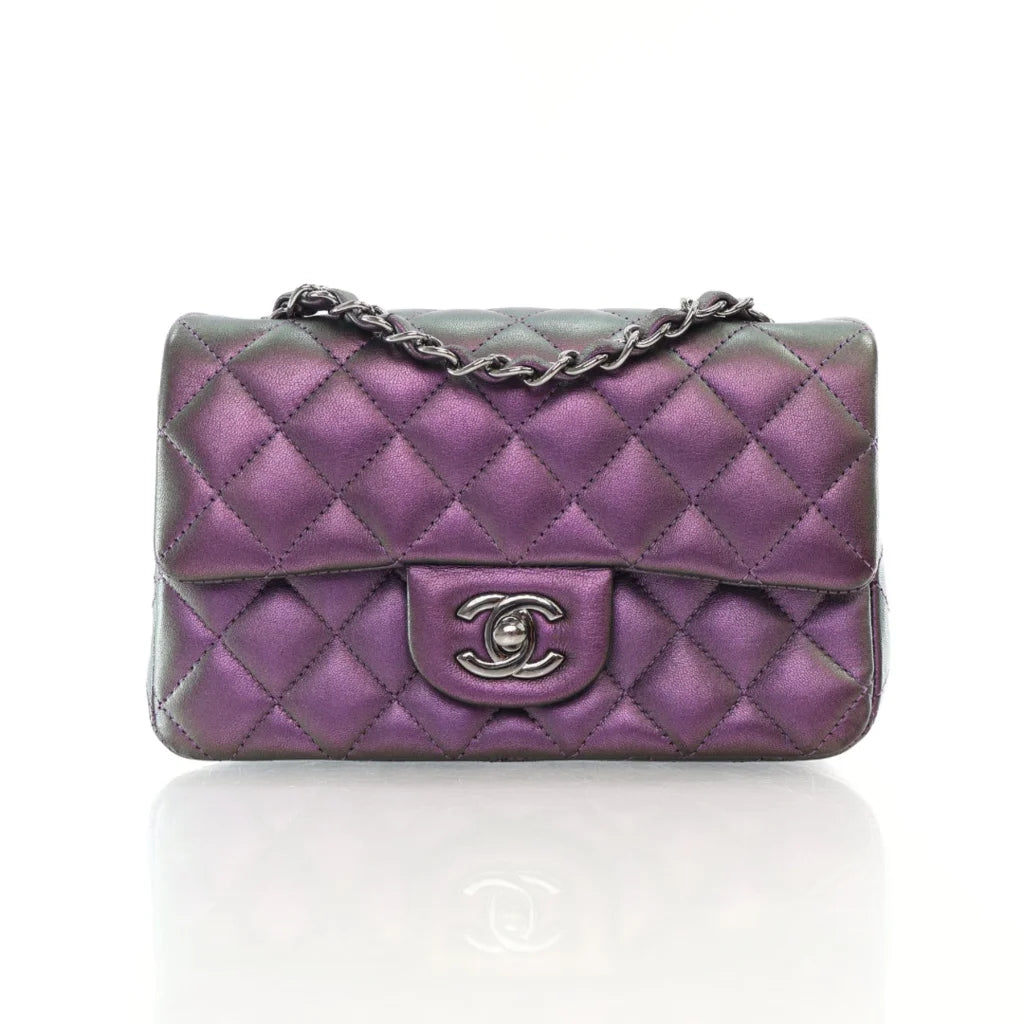 Chanel Mini Rectangle Purple/Green Iridescent Lambskin L-FDATP0