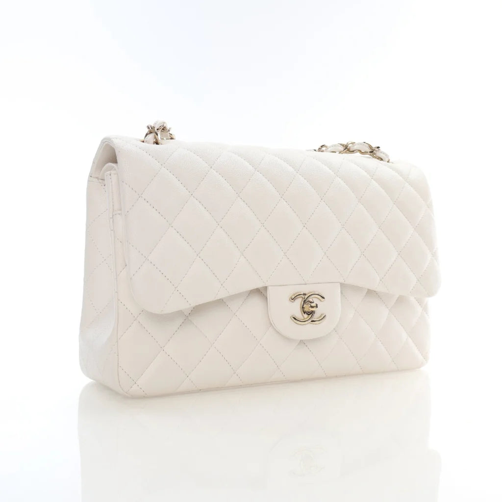 Chanel Jumbo White Caviar Double Classic Flap L-LRWRAE