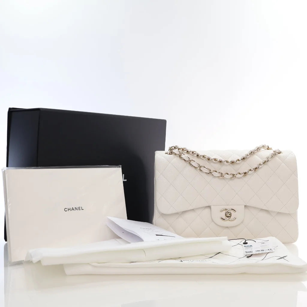 Chanel Jumbo White Caviar Double Classic Flap L-LRWRAE