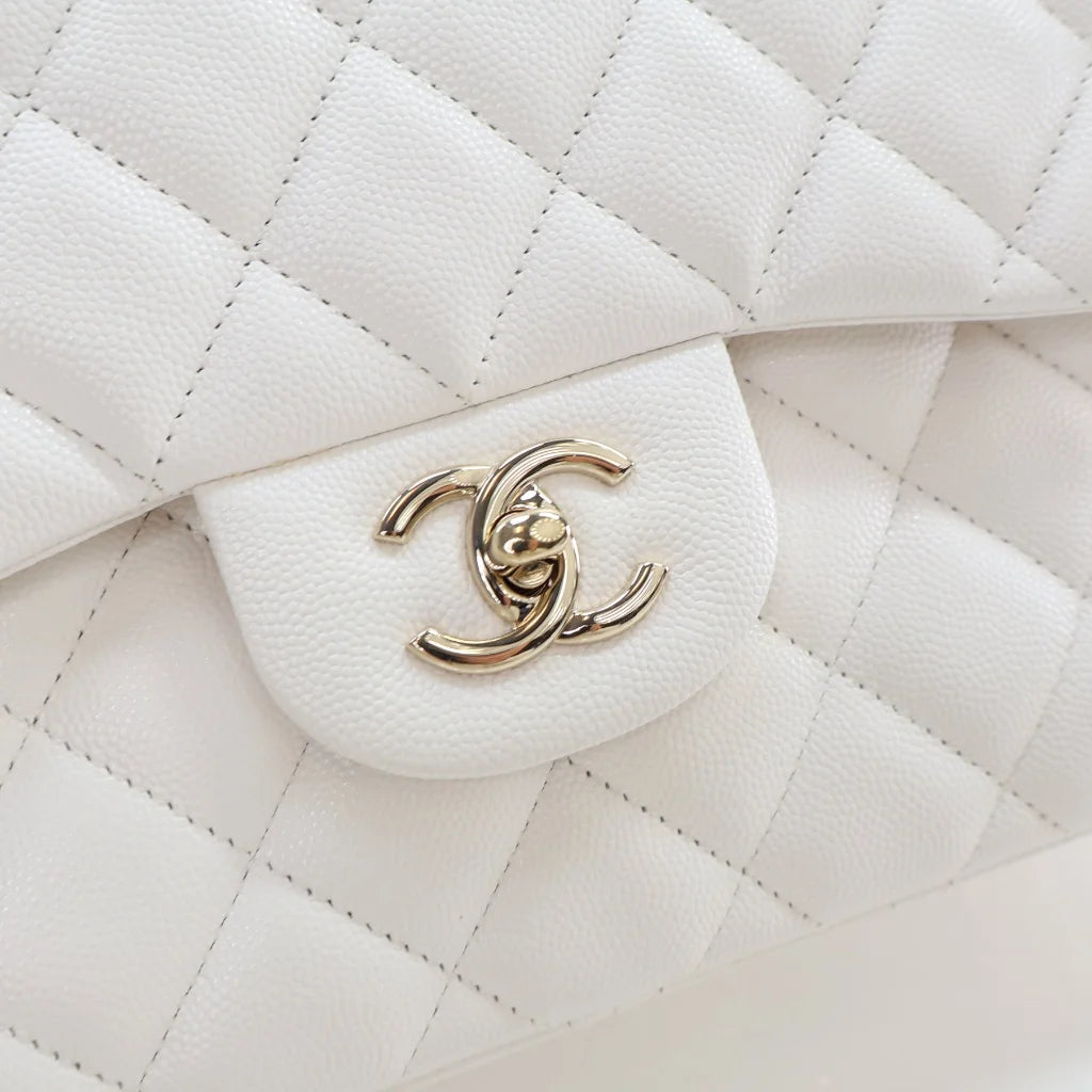 Chanel Jumbo White Caviar Double Classic Flap L-LRWRAE