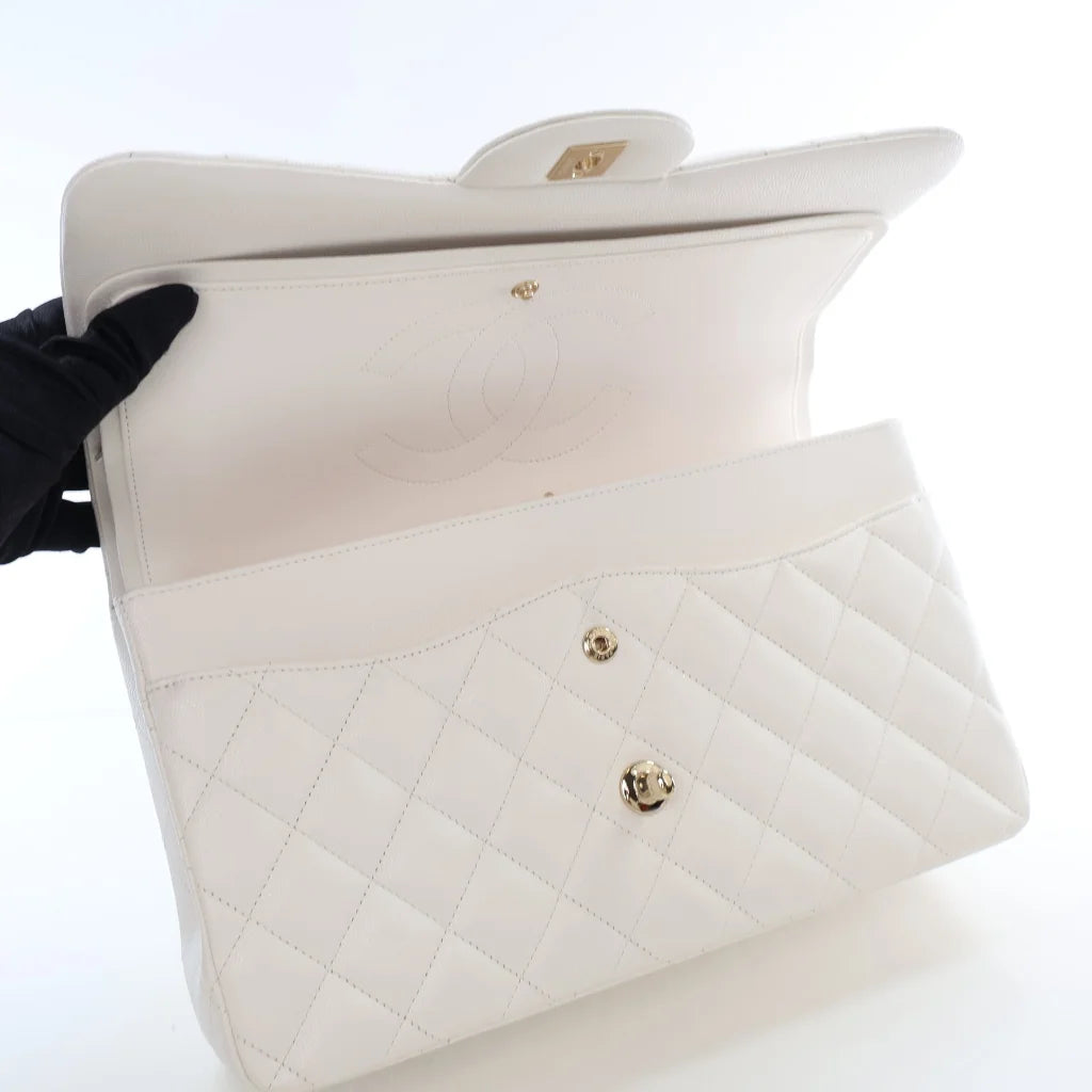 Chanel Jumbo White Caviar Double Classic Flap L-LRWRAE