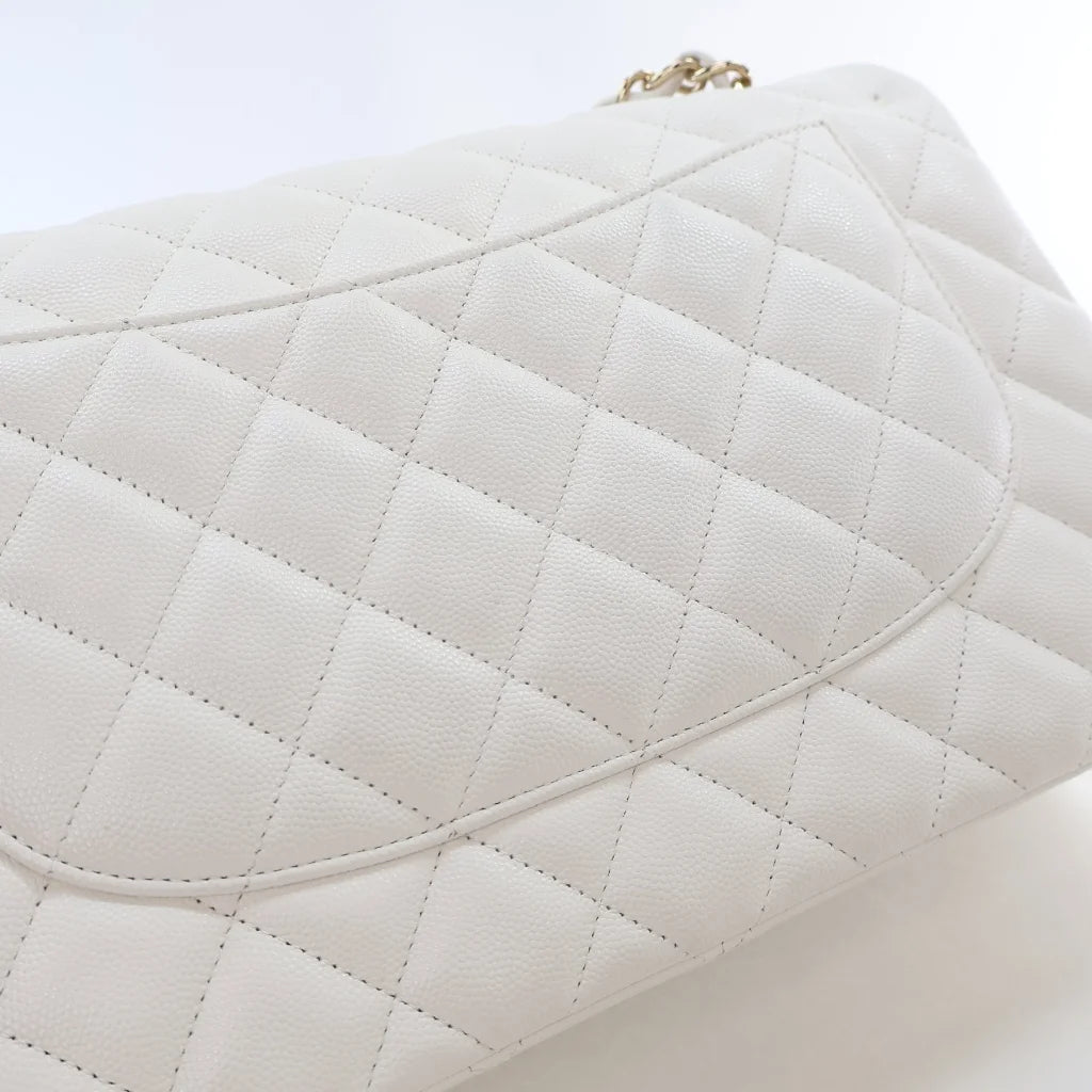 Chanel Jumbo White Caviar Double Classic Flap L-LRWRAE