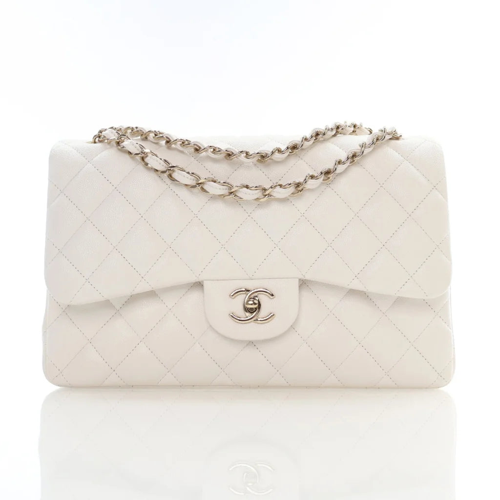 Chanel Jumbo White Caviar Double Classic Flap L-LRWRAE