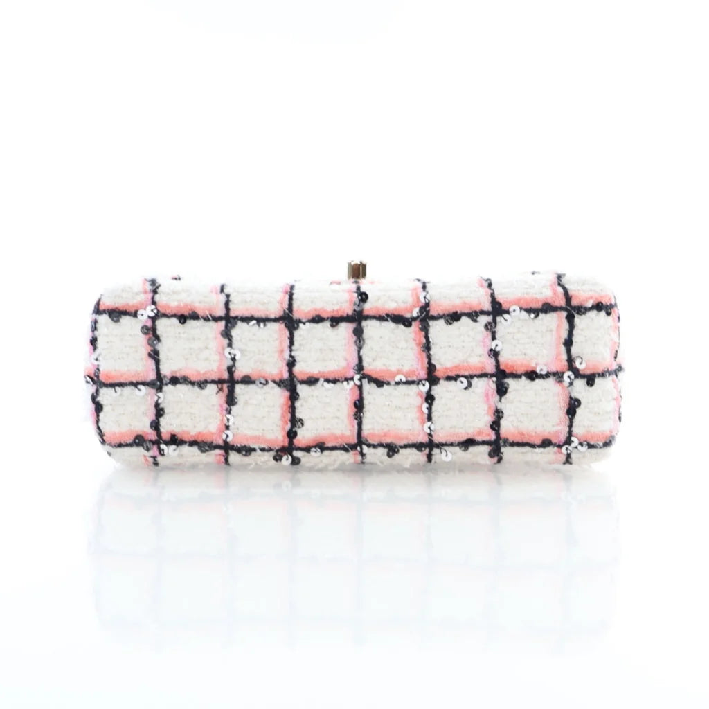 Chanel Mini White Multicolor Tweed Sequin Single Flap L-OIALM4