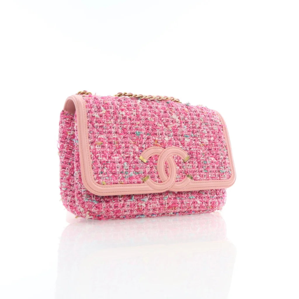 Chanel Medium Pink Tweed CC Filigree Flap L-OIGC1Y