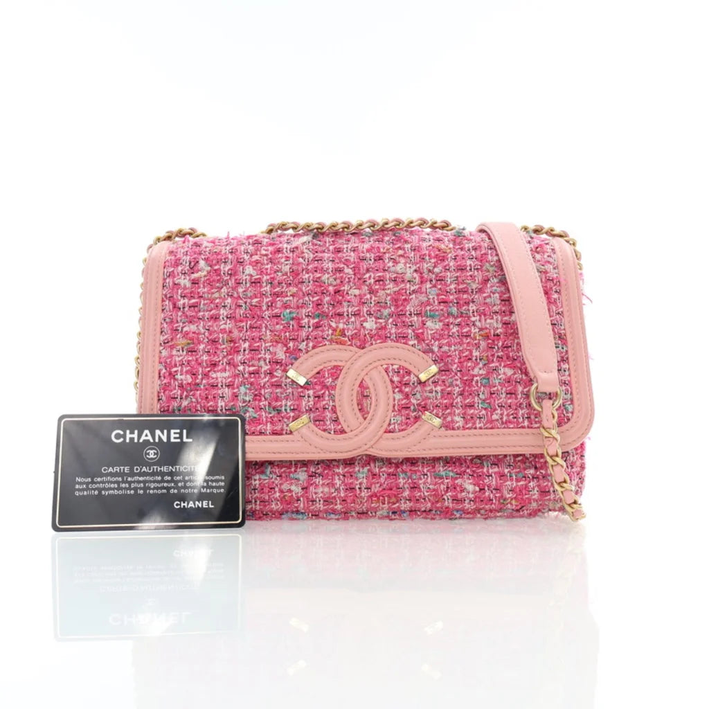 Chanel Medium Pink Tweed CC Filigree Flap L-OIGC1Y