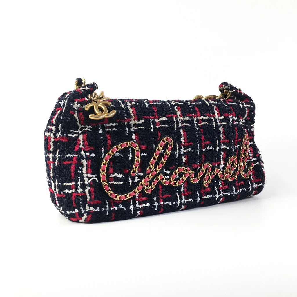 Chanel Multicolor Tweed Written In Chain Hobo L-TRJOVZ