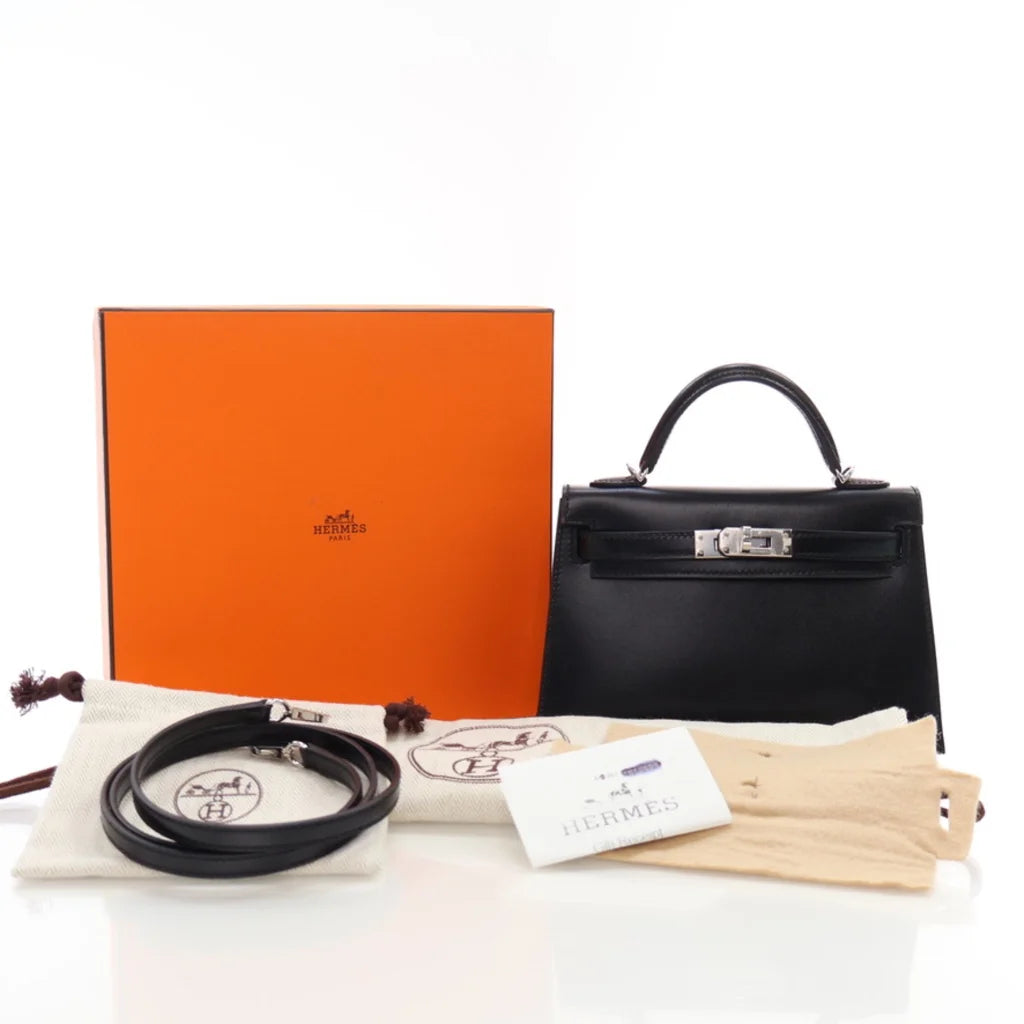 Hermes Noir Box Calf Mini Kelly 20 L-U2X7CO