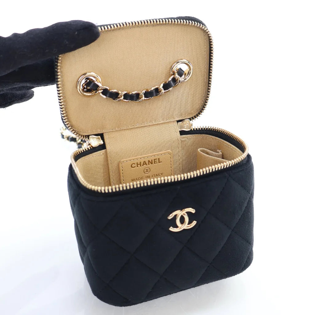 Chanel Mini Black Velvet Vanity Diamante Pearl Crush L-VBHQWP