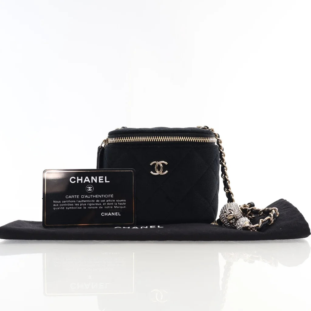 Chanel Mini Black Velvet Vanity Diamante Pearl Crush L-VBHQWP