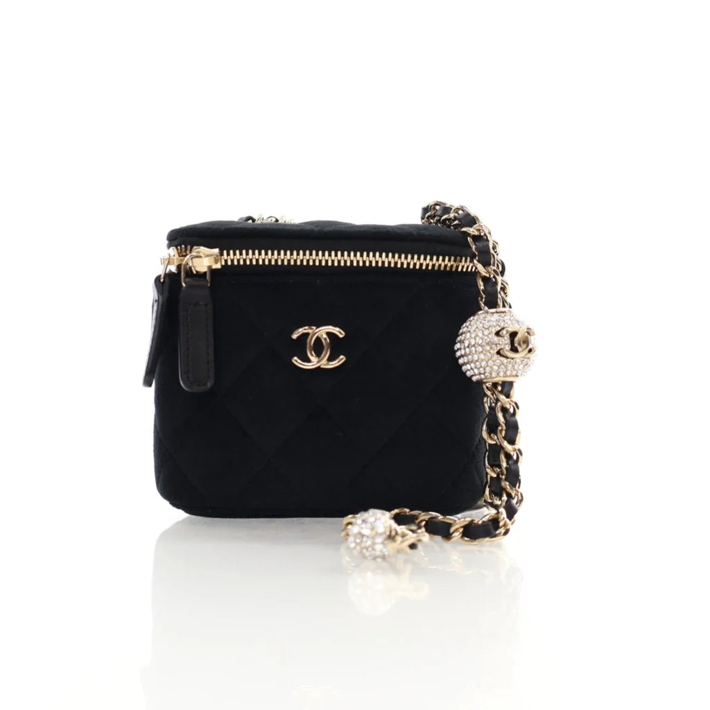 Chanel Mini Black Velvet Vanity Diamante Pearl Crush L-VBHQWP