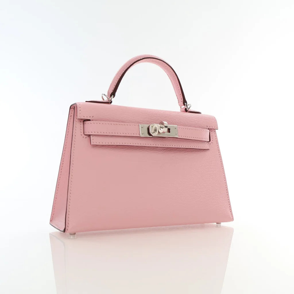 Hermes Rose Sakura Chevre Mysore Mini Kelly L-VHTH1W