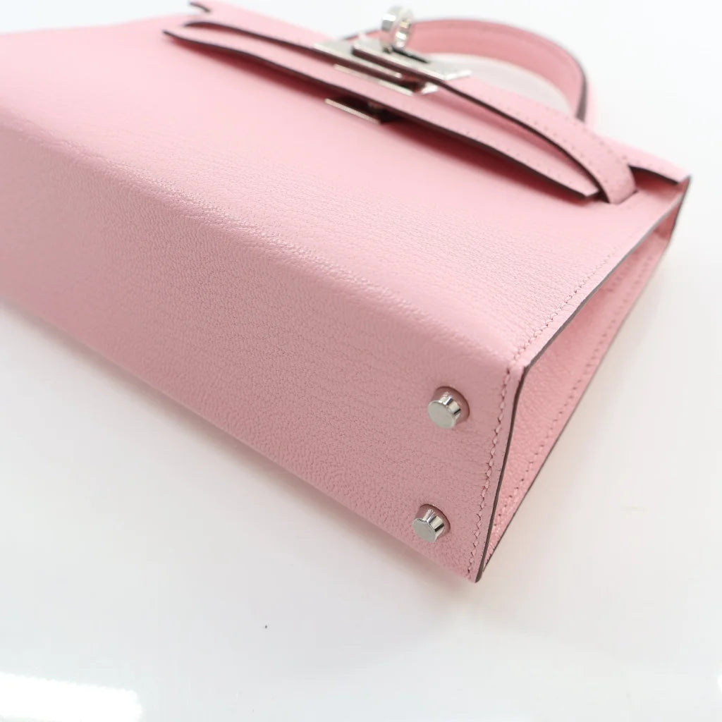 Hermes Rose Sakura Chevre Mysore Mini Kelly L-VHTH1W