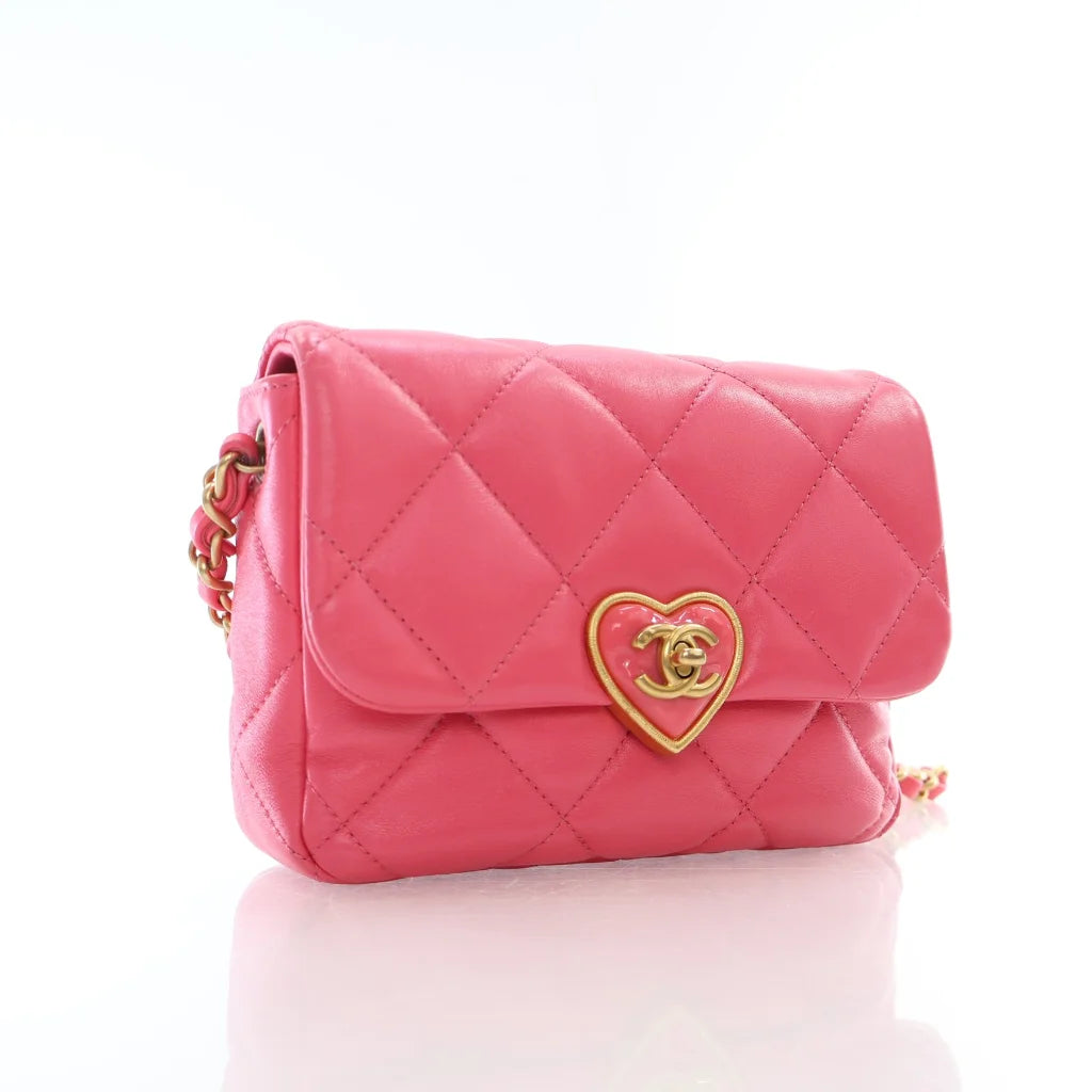 Chanel Coco Love CC Heart Mini Flap Pink Lambskin L-XYPMX5