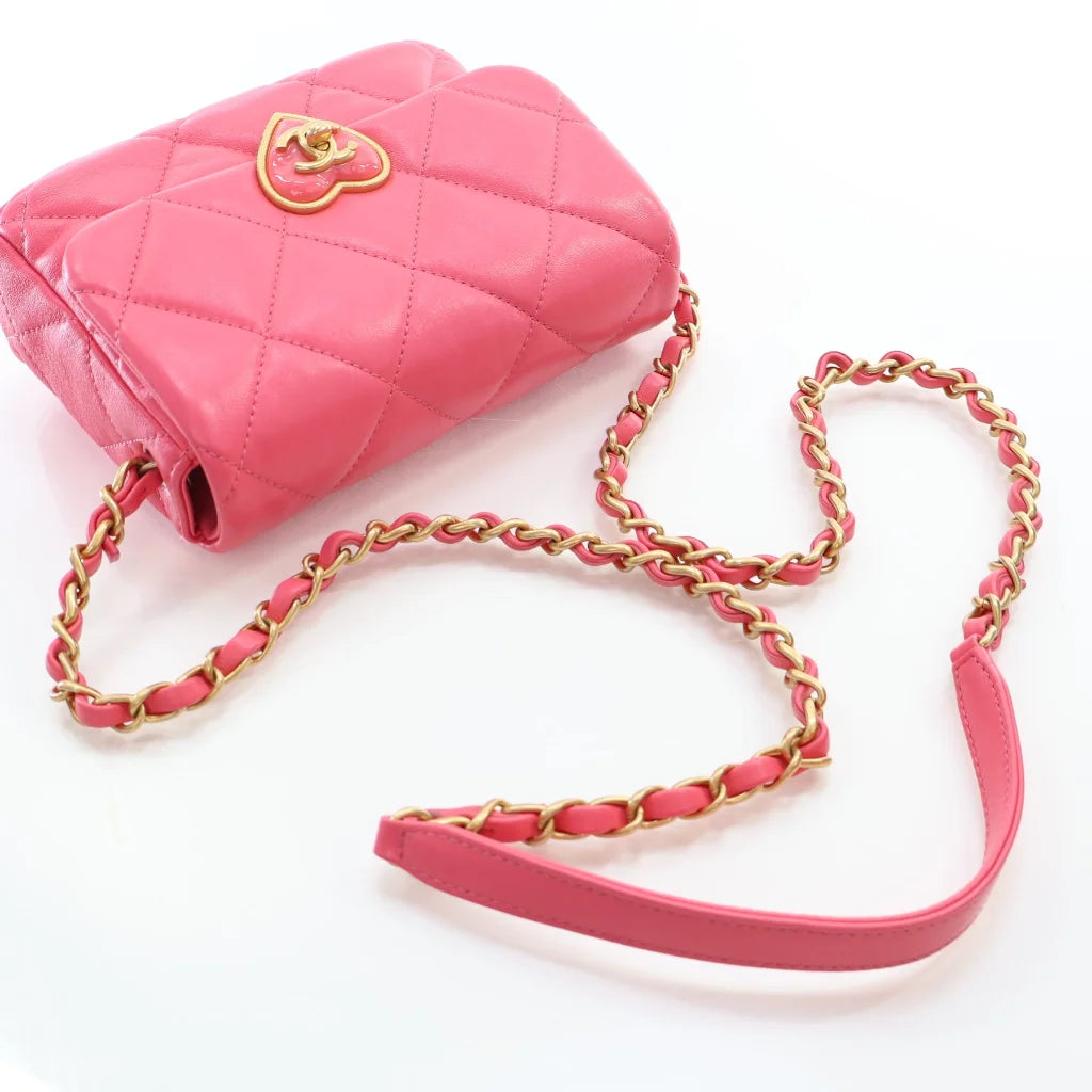 Chanel Coco Love CC Heart Mini Flap Pink Lambskin L-XYPMX5