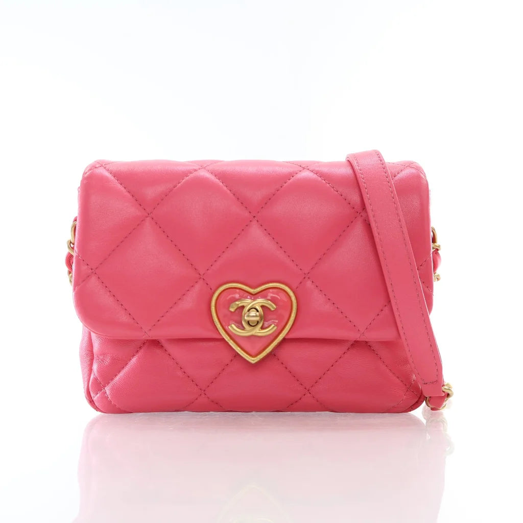 Chanel Coco Love CC Heart Mini Flap Pink Lambskin L-XYPMX5