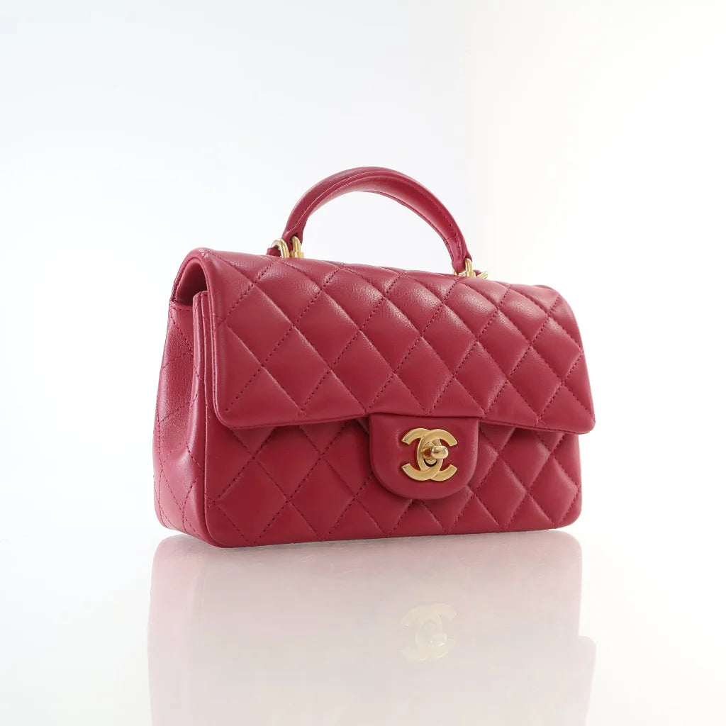 Chanel 21A Mini Rectangle Top Handle Hot Pink Lambskin L-ZA4FAR