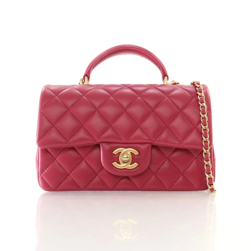 Chanel 21A Mini Rectangle Top Handle Hot Pink Lambskin L-ZA4FAR