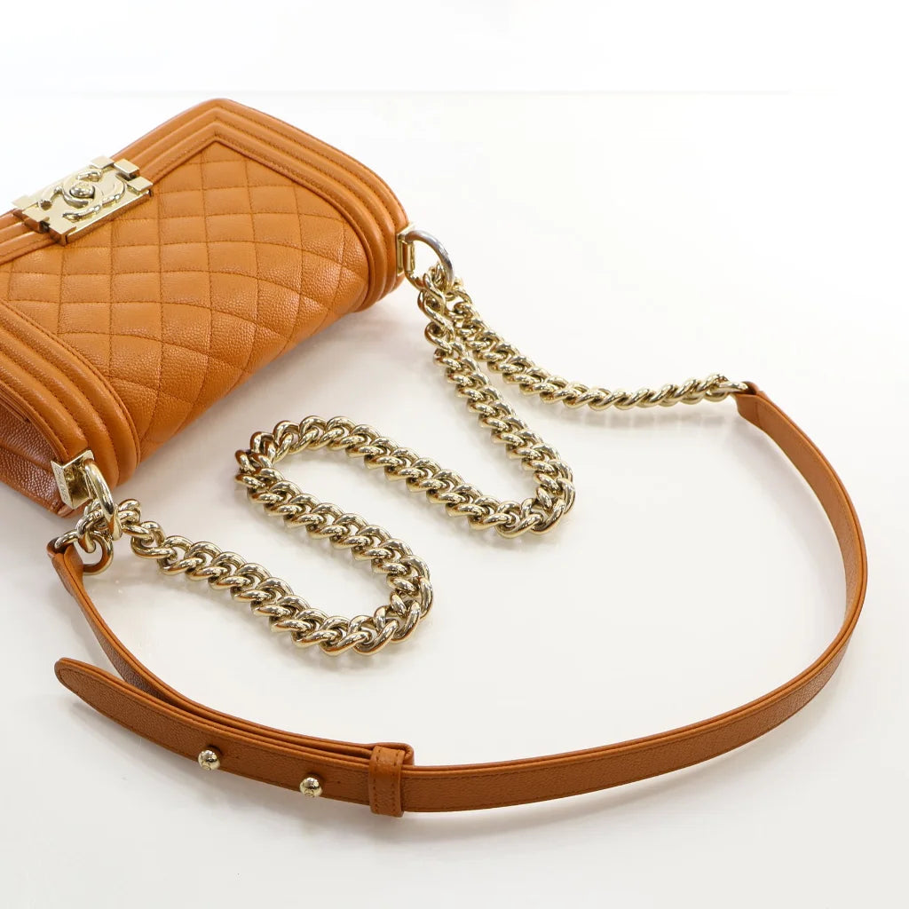 Chanel 21A Small Boy Bag Caramel Brown Caviar L-ZZM8B1