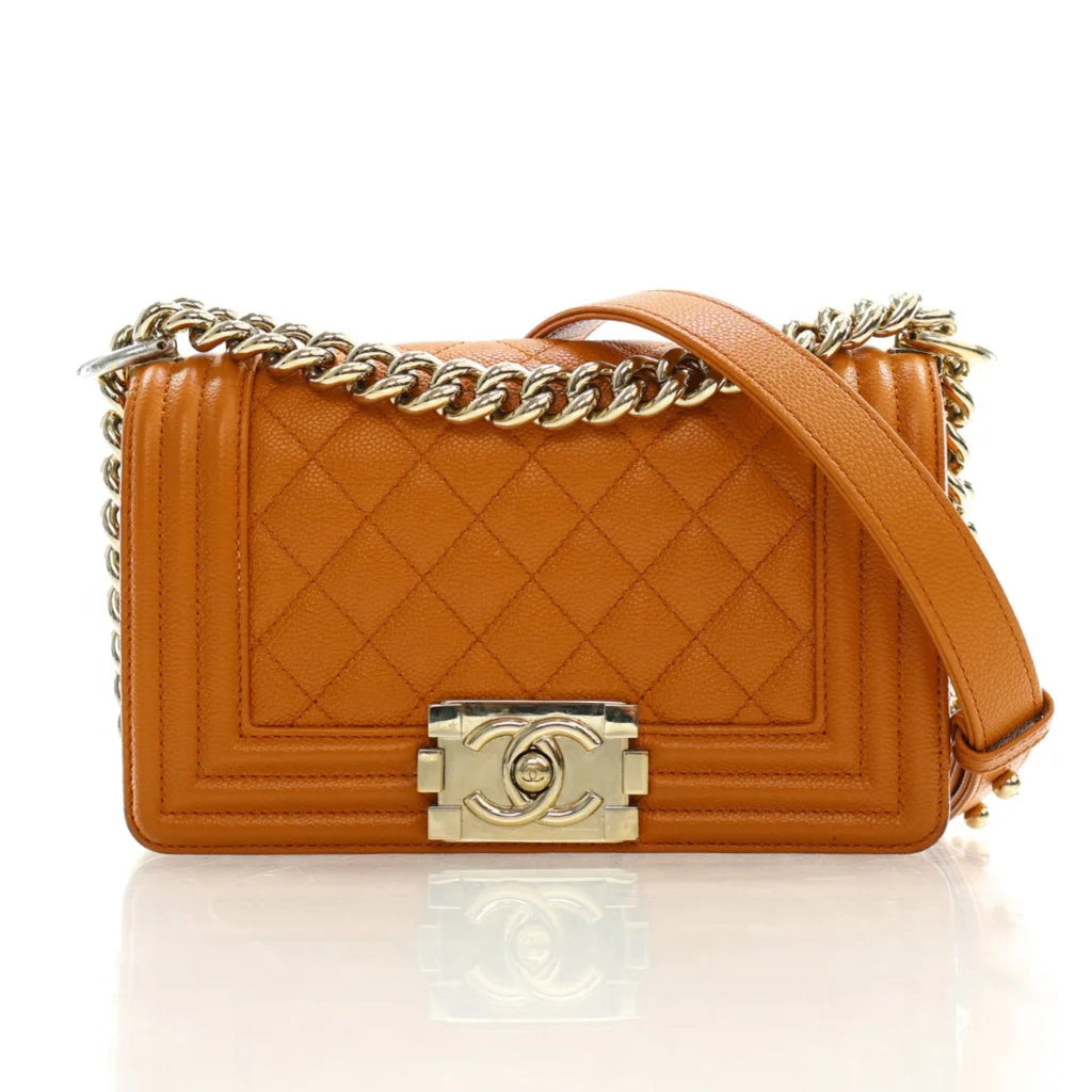 Chanel 21A Small Boy Bag Caramel Brown Caviar L-ZZM8B1