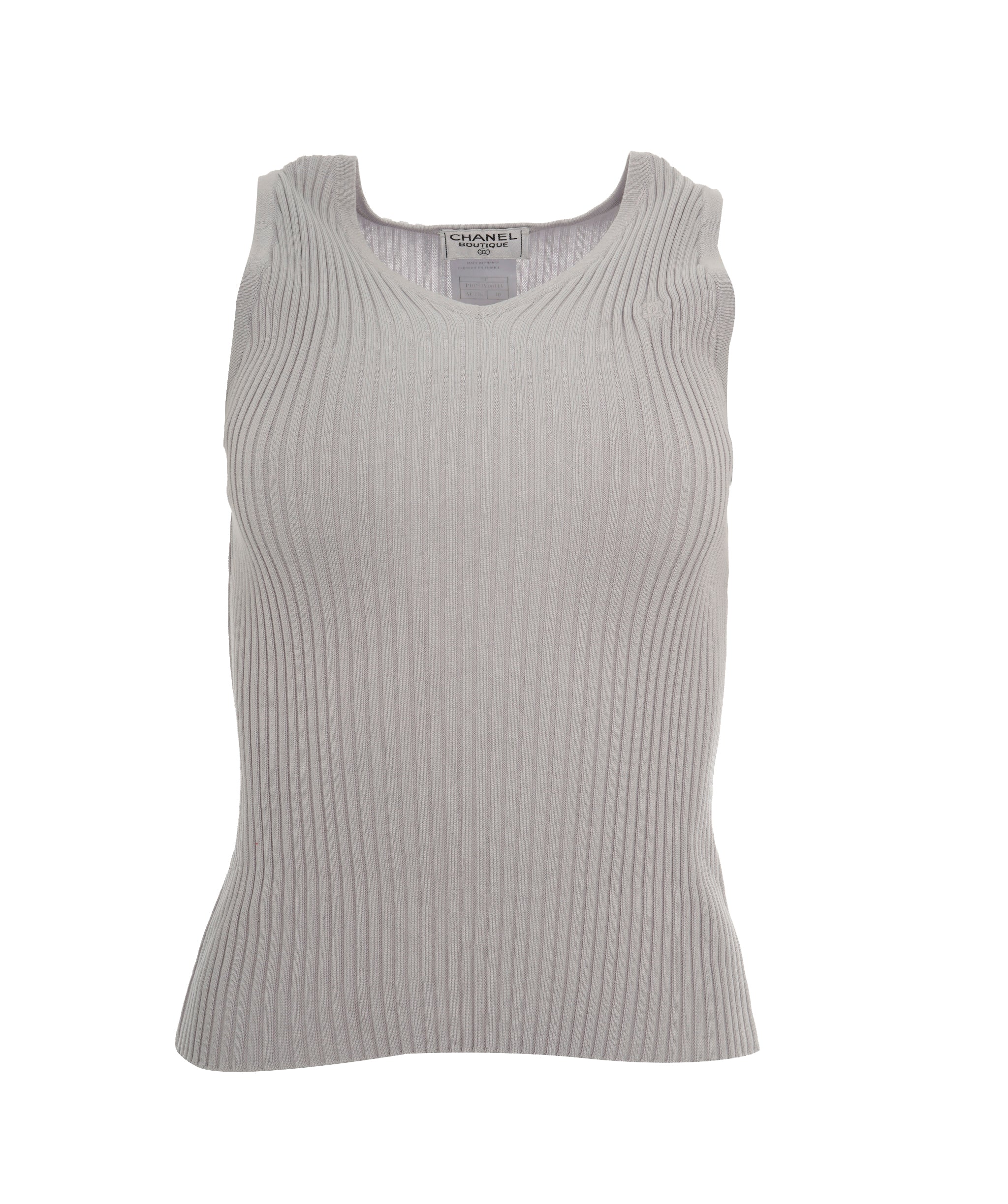 Chanel CC Ribbed Tank Top Gray V-Neck DXBS0152