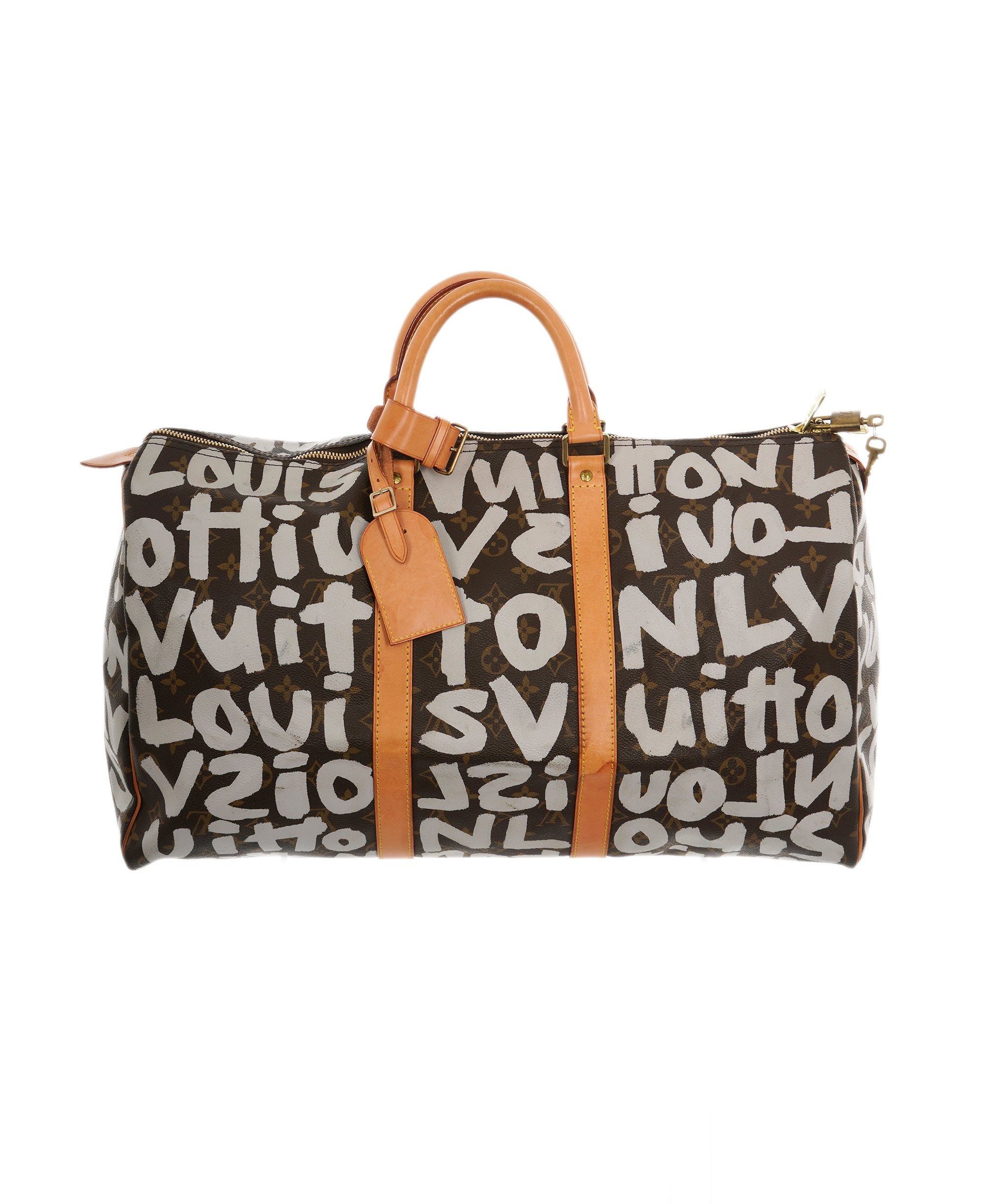 LOUIS VUITTON Monogram Graffiti Keepall 50 Boston Bag White M92197 Auth 90287A DBXS1750