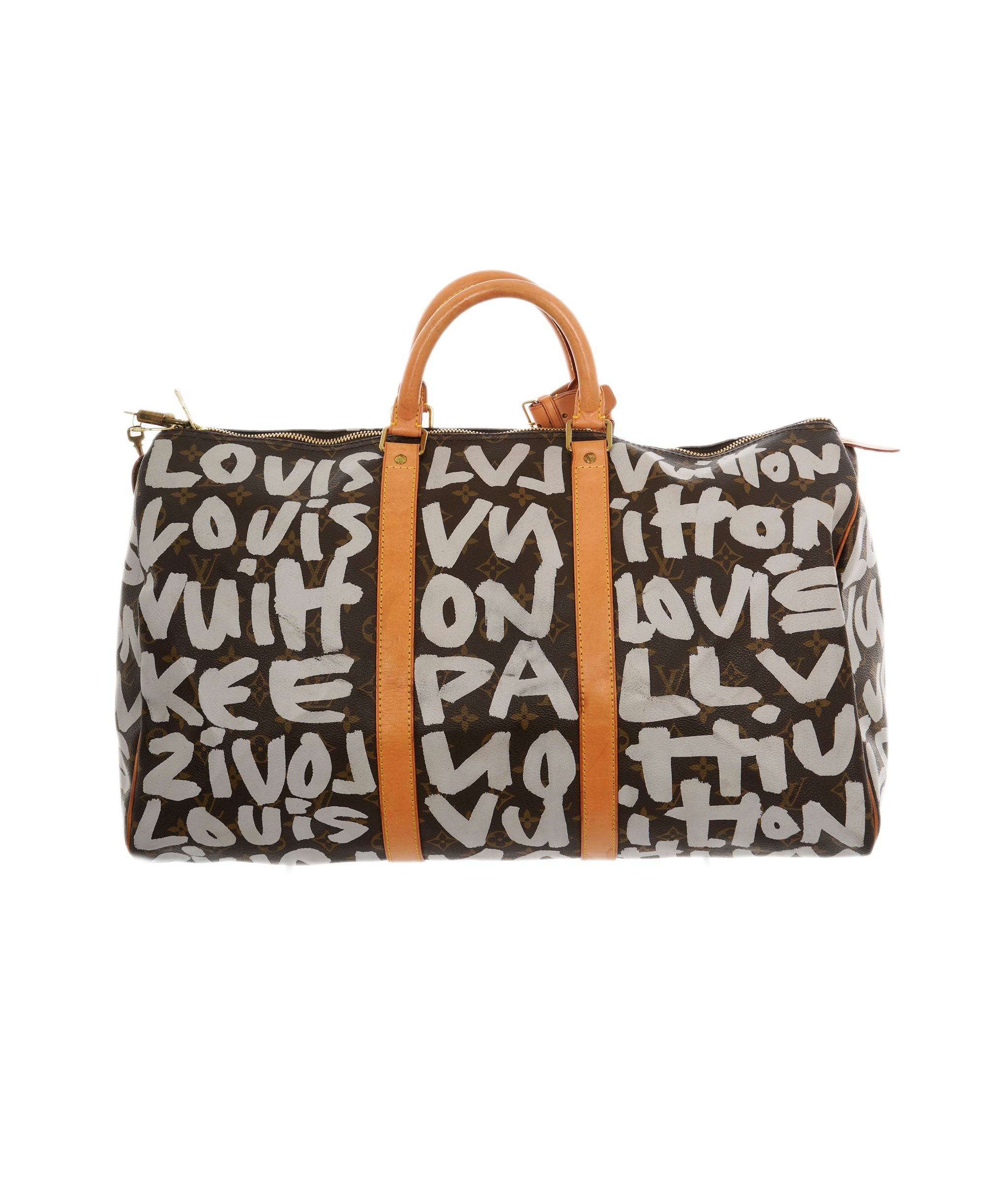 LOUIS VUITTON Monogram Graffiti Keepall 50 Boston Bag White M92197 Auth 90287A DBXS1750