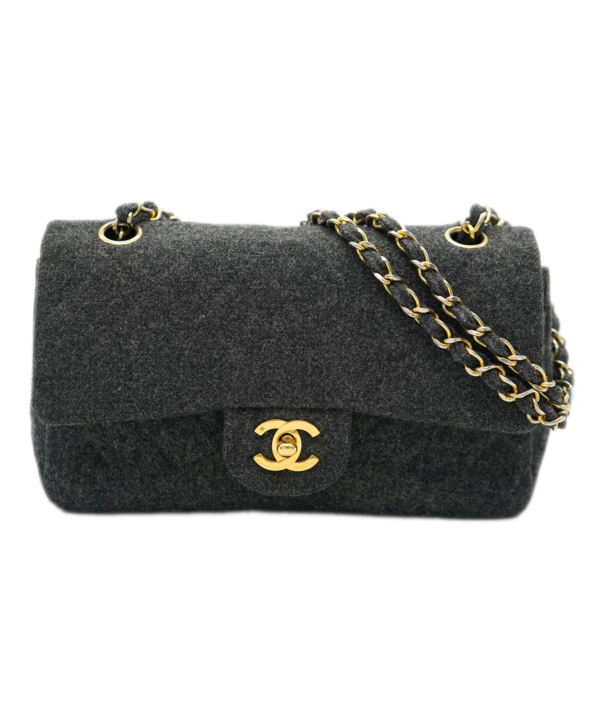 Chanel grey wool felt classic flap  AVC2130